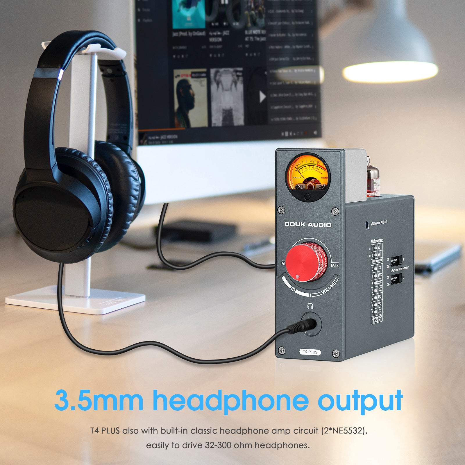 Douk Audio T4 PLUS HiFi GE5654 Röhren-Phono-Vorverstärker für Plattenspieler, Stereo-Vorverstärker, Kopfhörerverstärker mit VU-Meter