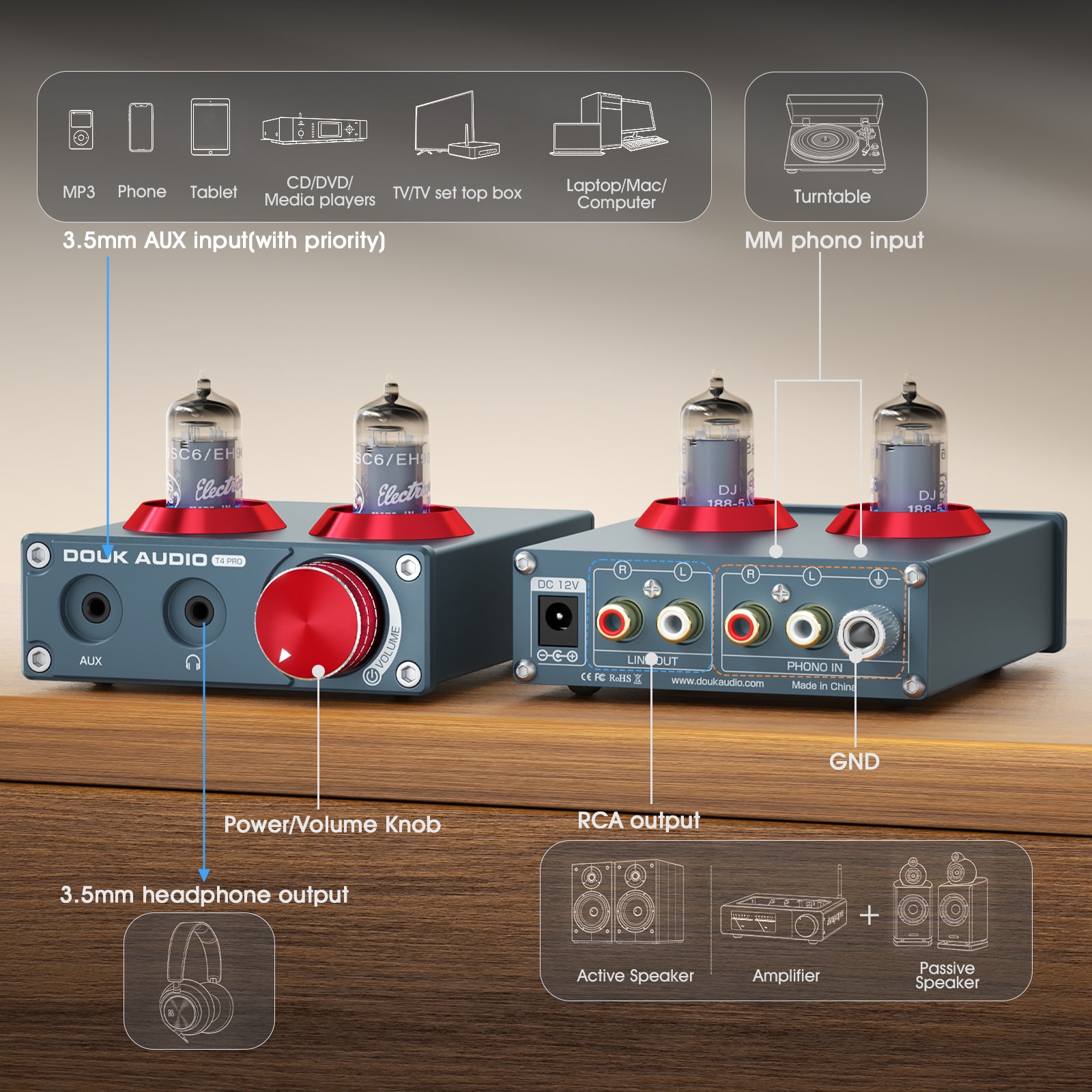 Douk Audio T4 PRO Tube Phono Preamp & Headphone Amplifier
