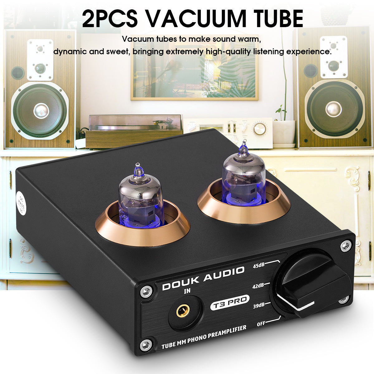 Douk Audio T3 PRO 迷你电子管 MM 唱机前置放大器,适用于家用唱机、HiFi 立体声音频前置放大器
