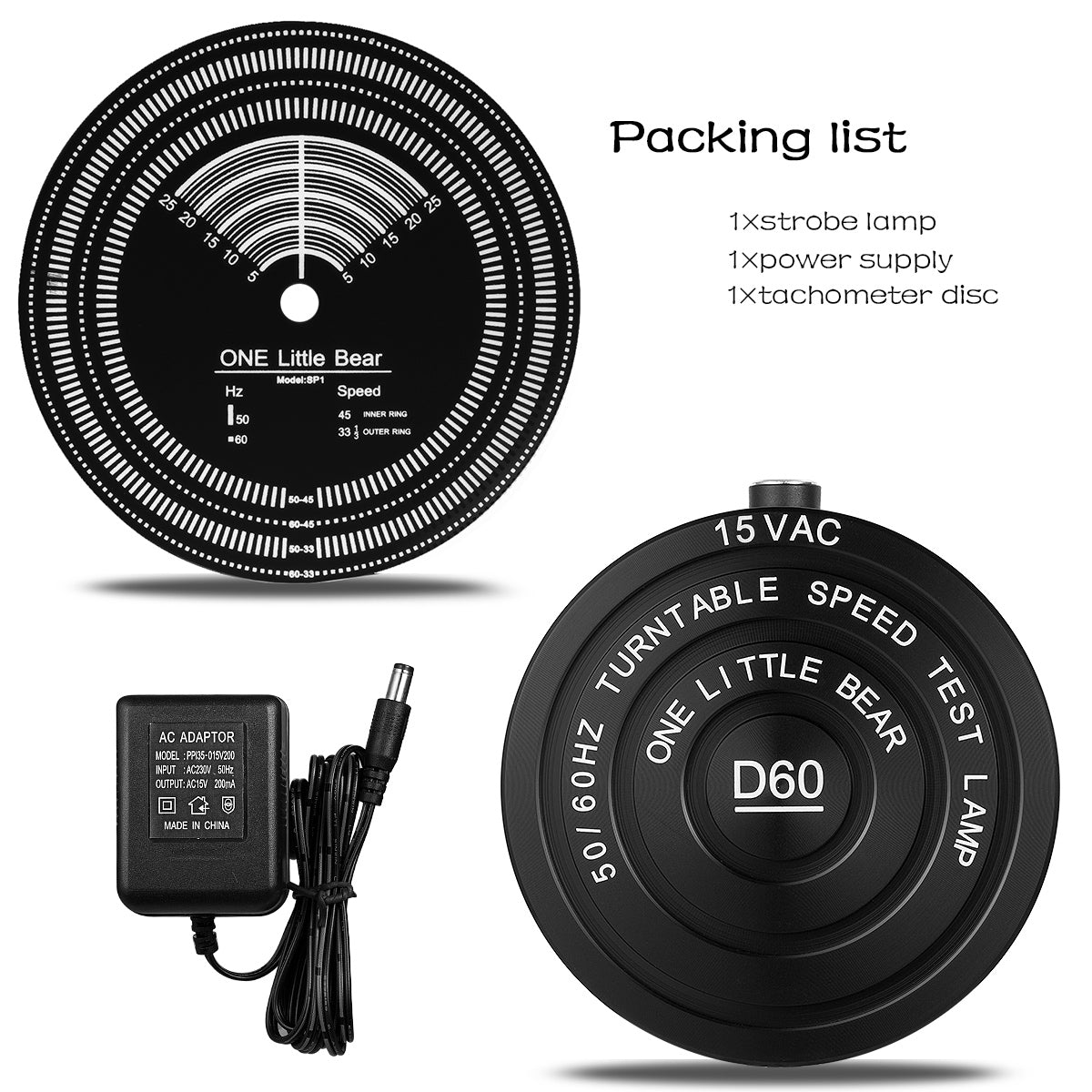 Little Bear Mini 50/60Hz Stroboscopic Speed Strobe Light+Tachometer Disc for Turntable LP Records