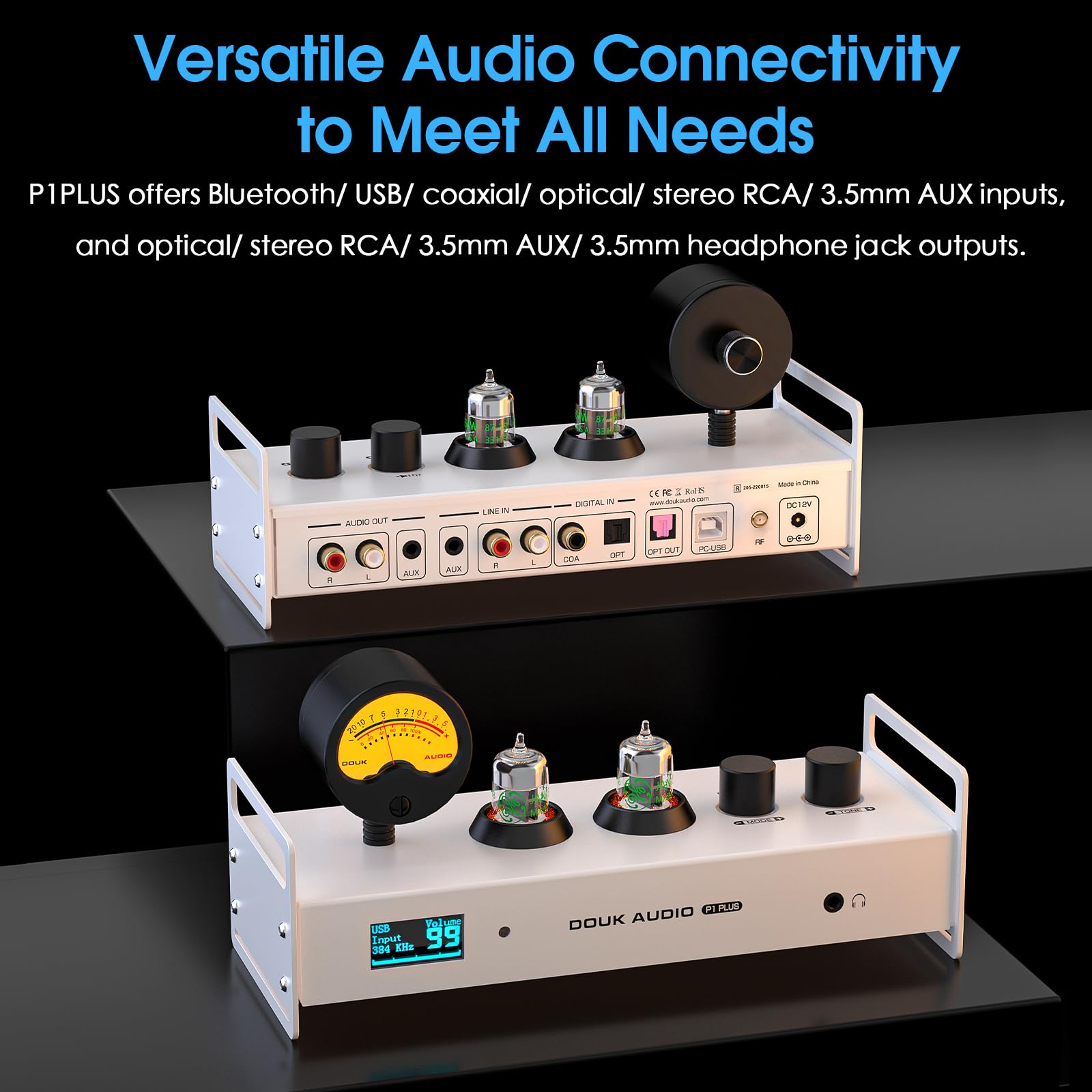 Douk Audio P1 PLUS Bluetooth Tube Preamp USB DAC Headphone Amp w/VU Meter DSD256
