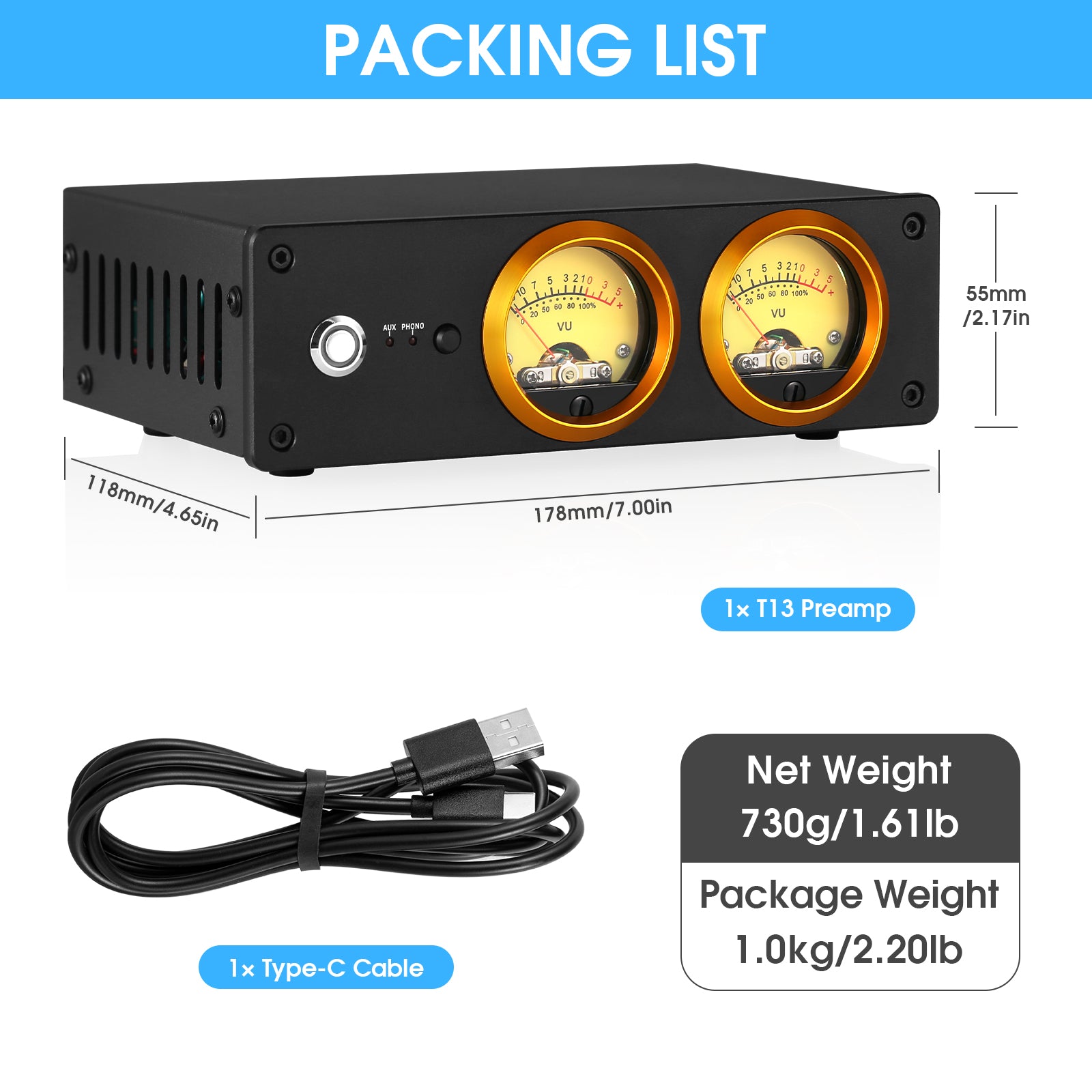 Douk Audio T13 Phono-Vorverstärker für MM-Plattenspieler, Stereo-Desktop-Kopfhörerverstärker mit VU-Meter