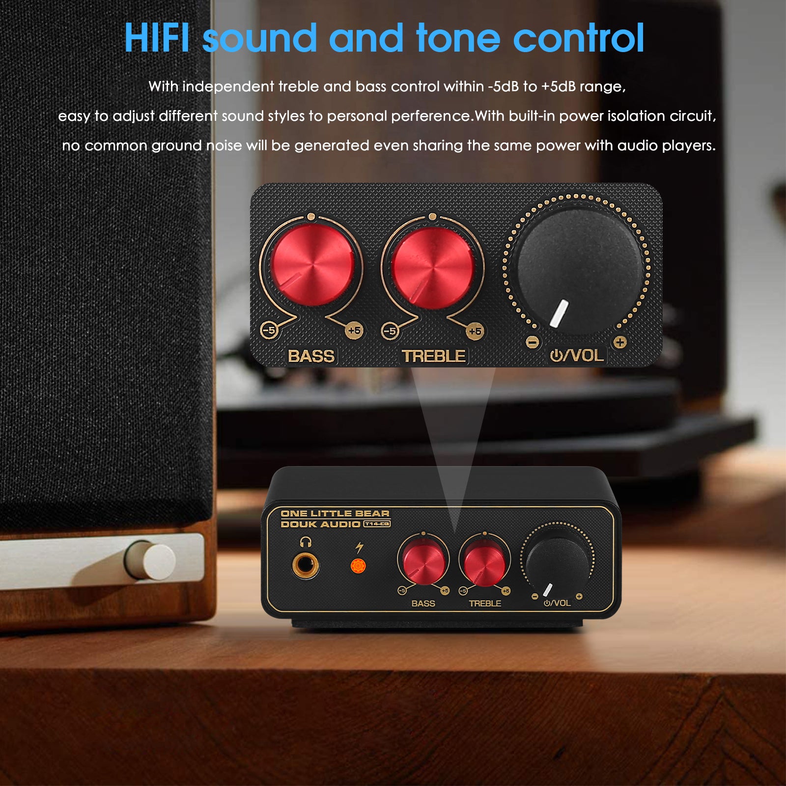 Douk Audio T14-EQ Mini MM/MC Phono Stage RIAA Vorverstärker für LP-Vinyl-Plattenspieler mit Kopfhörerausgang