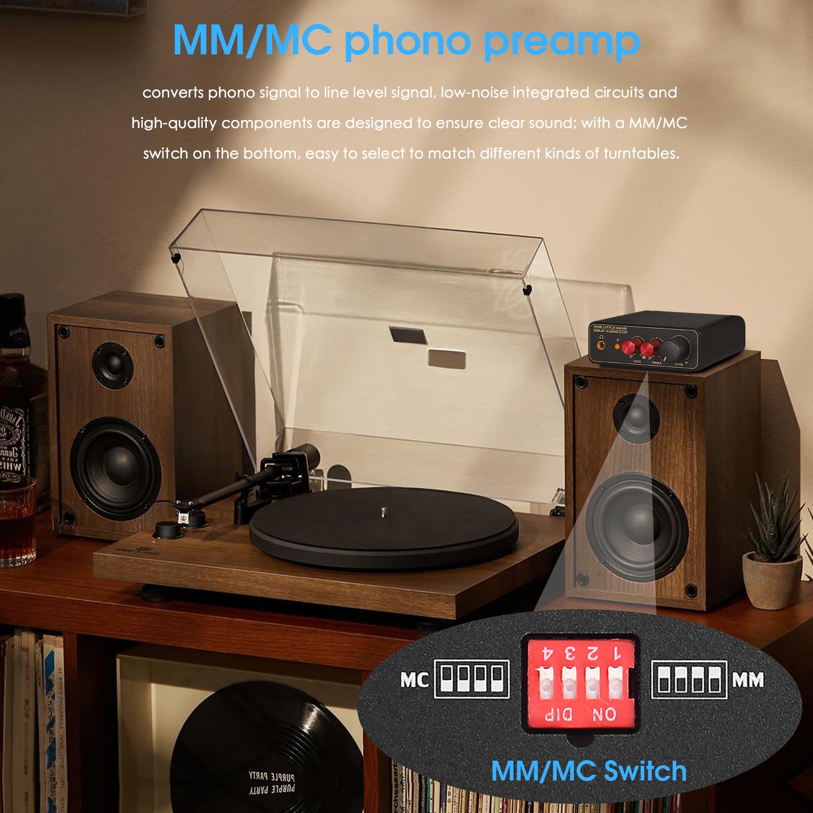 Douk Audio T14-EQ Mini MM/MC Phono Stage RIAA Vorverstärker für LP-Vinyl-Plattenspieler mit Kopfhörerausgang