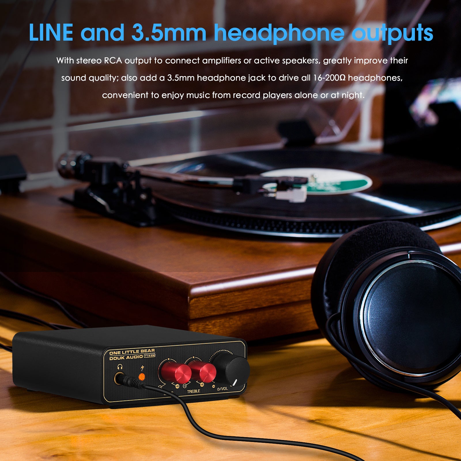 Douk Audio T14-EQ Mini MM/MC Phono Stage RIAA Vorverstärker für LP-Vinyl-Plattenspieler mit Kopfhörerausgang