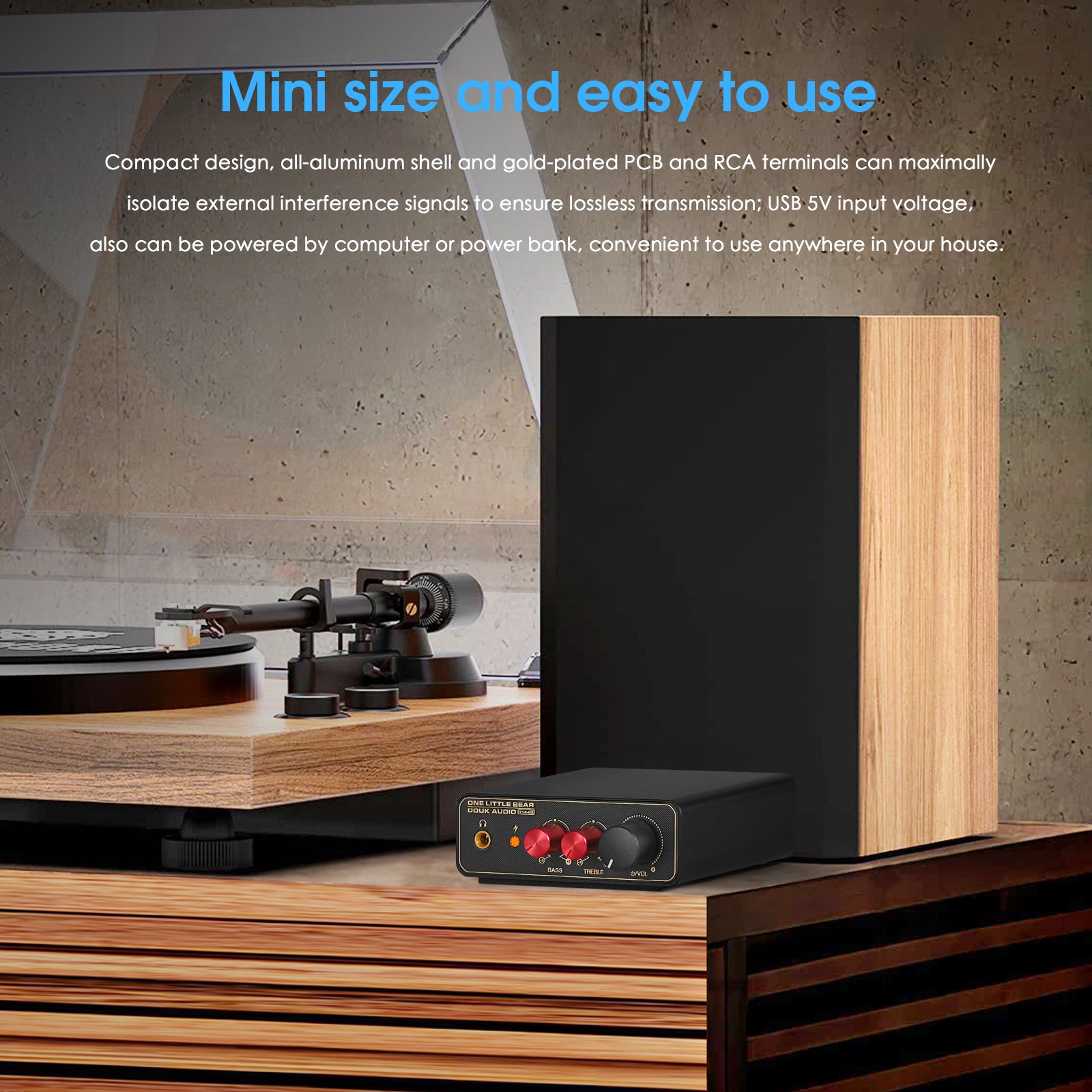 Douk Audio T14-EQ Mini MM/MC Phono Stage RIAA Vorverstärker für LP-Vinyl-Plattenspieler mit Kopfhörerausgang