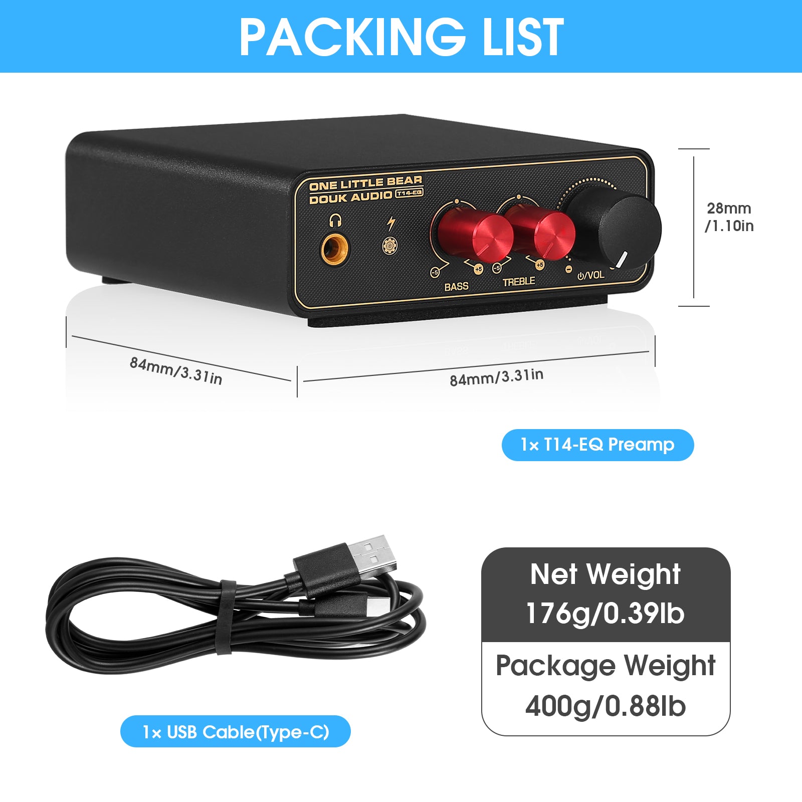 Douk Audio T14-EQ Mini MM/MC Phono Stage RIAA Vorverstärker für LP-Vinyl-Plattenspieler mit Kopfhörerausgang