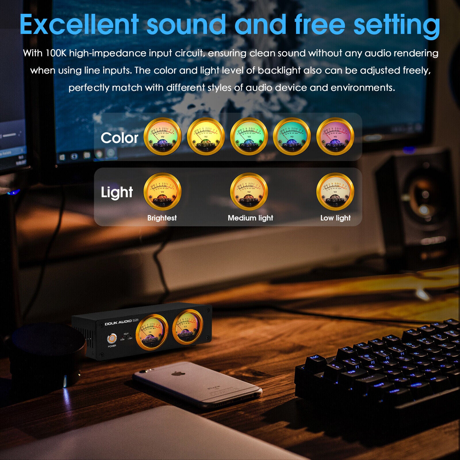Douk Audio VU22 双模拟 VU 表显示 DB 面板 MIC+LINE 声级计