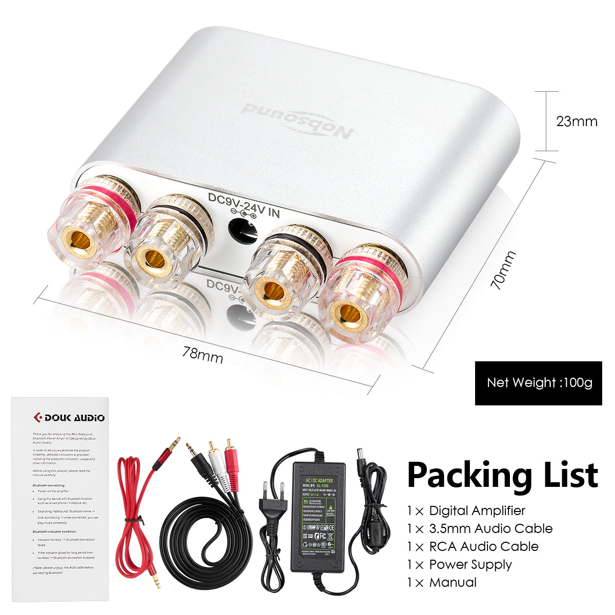Nobsound NS-10G PRO Mini Bluetooth 5.0 Digital Amplifier DSP HiFi Stereo Audio Power Amp