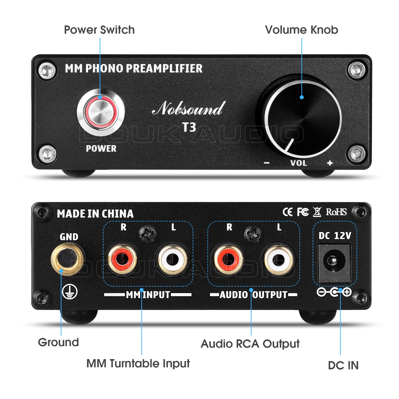Nobsound T3 MM Phono-Vorverstärker für Plattenspieler, HiFi-Heim-Plattenspieler-Vorverstärker