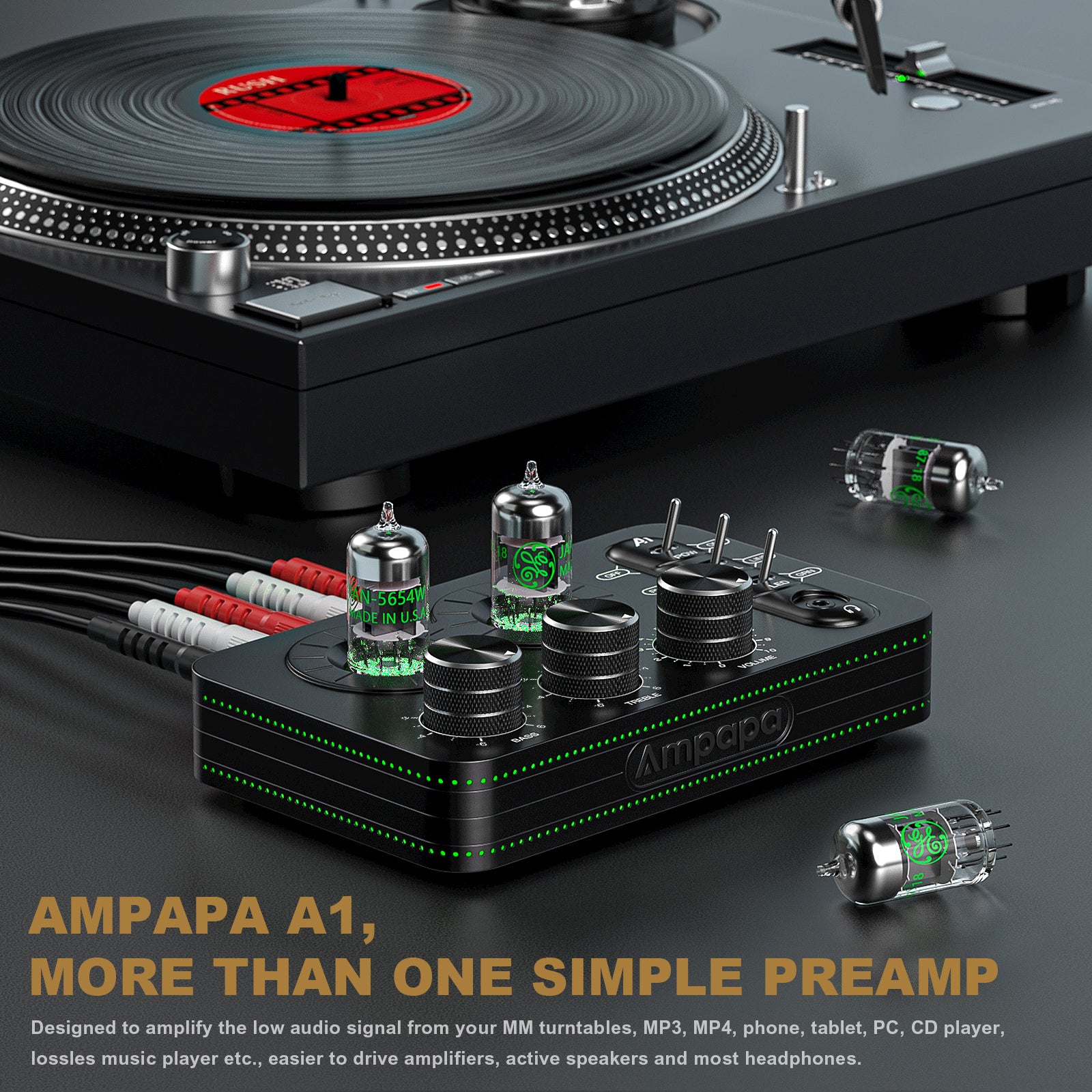Ampapa A1 Mini 5654 Vacuum Tube Preamp Phono/Turntable Amplifier w/Tone Control