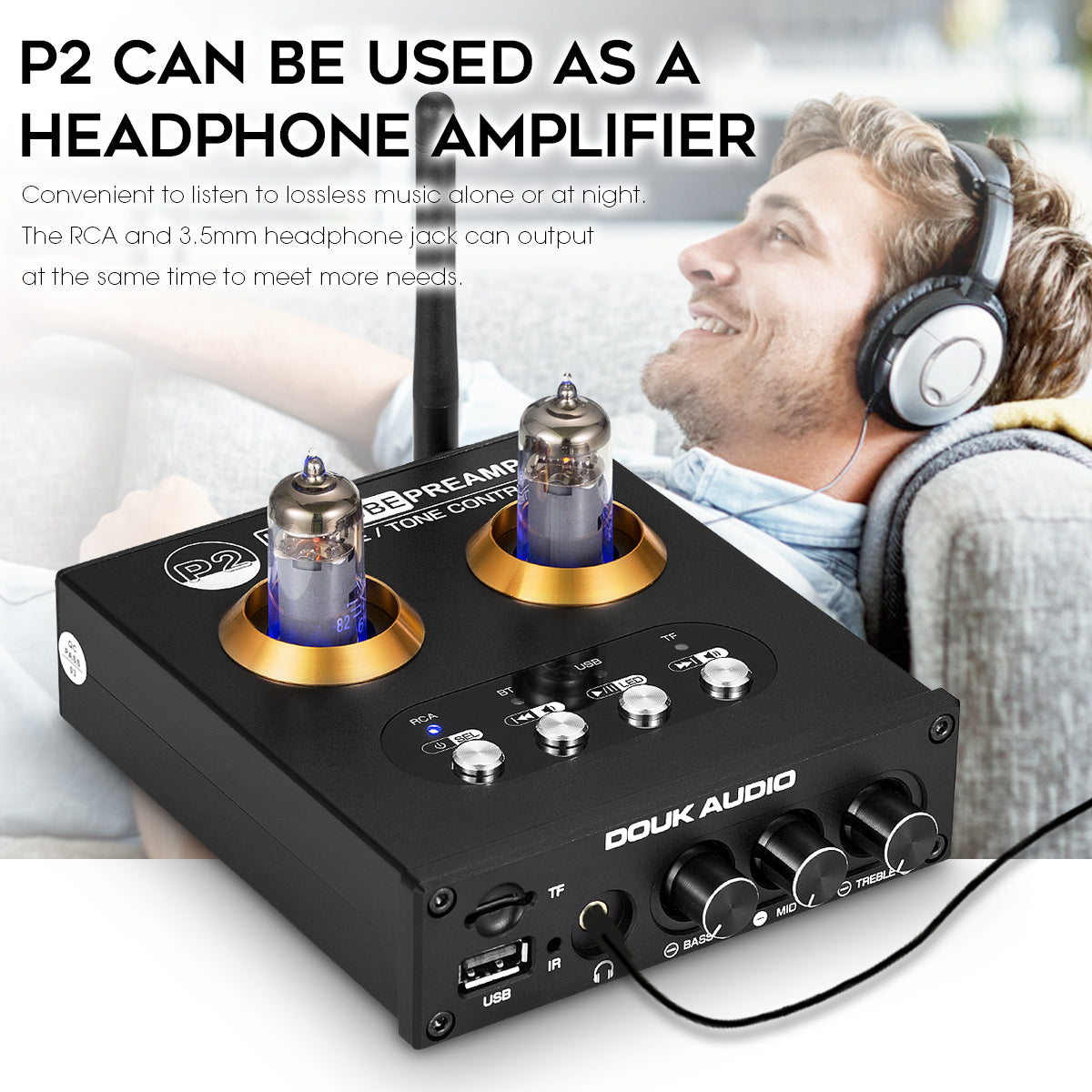 Douk Audio P2 Mini Bluetooth 5.0 Vakuum-Röhrenvorverstärker USB-Player Stereo-Kopfhörerverstärker