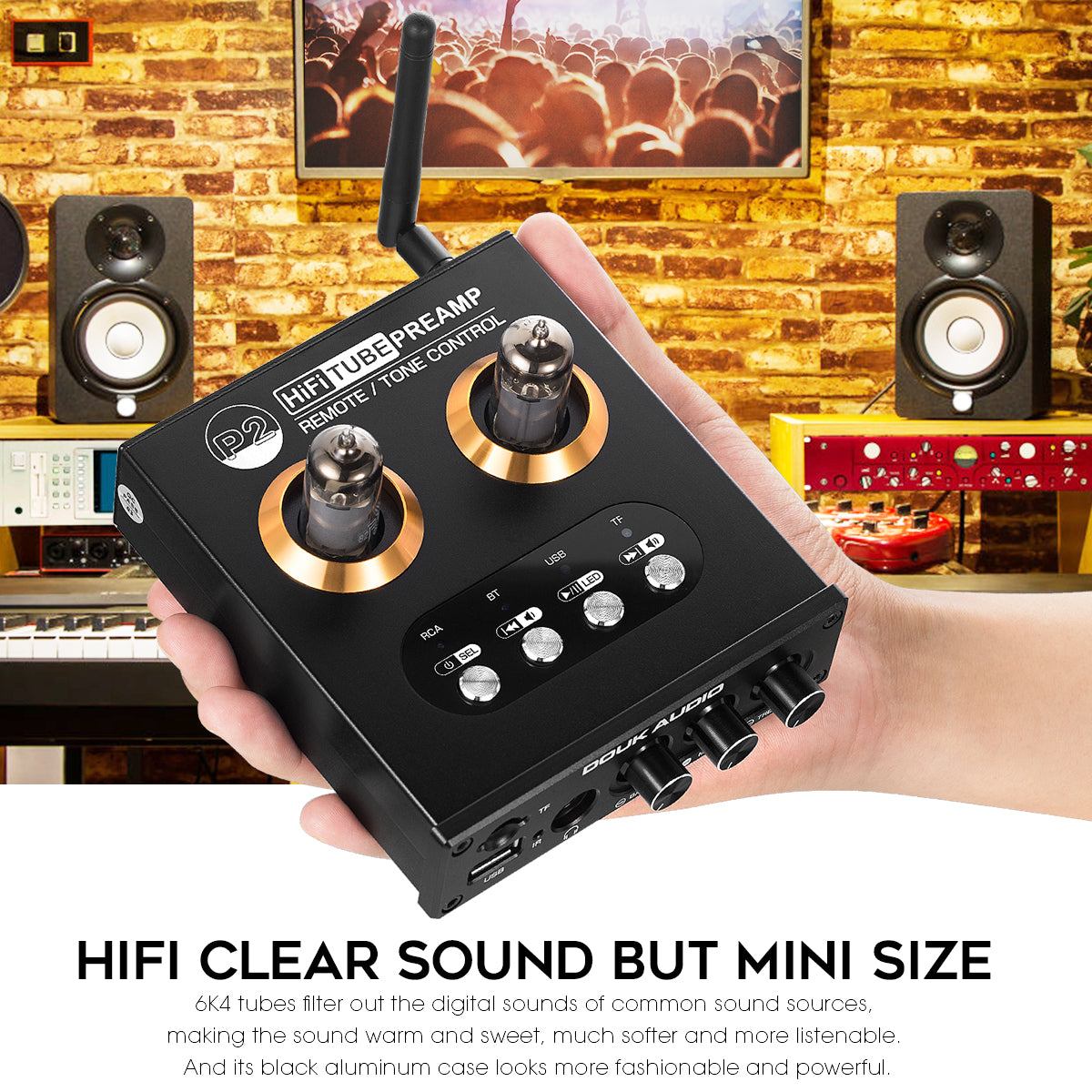 Douk Audio P2 Mini Bluetooth 5.0 Vakuum-Röhrenvorverstärker USB-Player Stereo-Kopfhörerverstärker