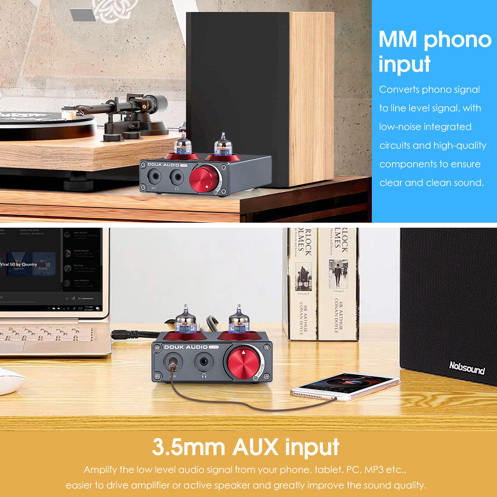 Douk Audio T4 PRO Mini GE5654 Vakuumröhren-Phono-Vorverstärker, Heim-Stereo-Audio-Vorverstärker, Kopfhörerverstärker
