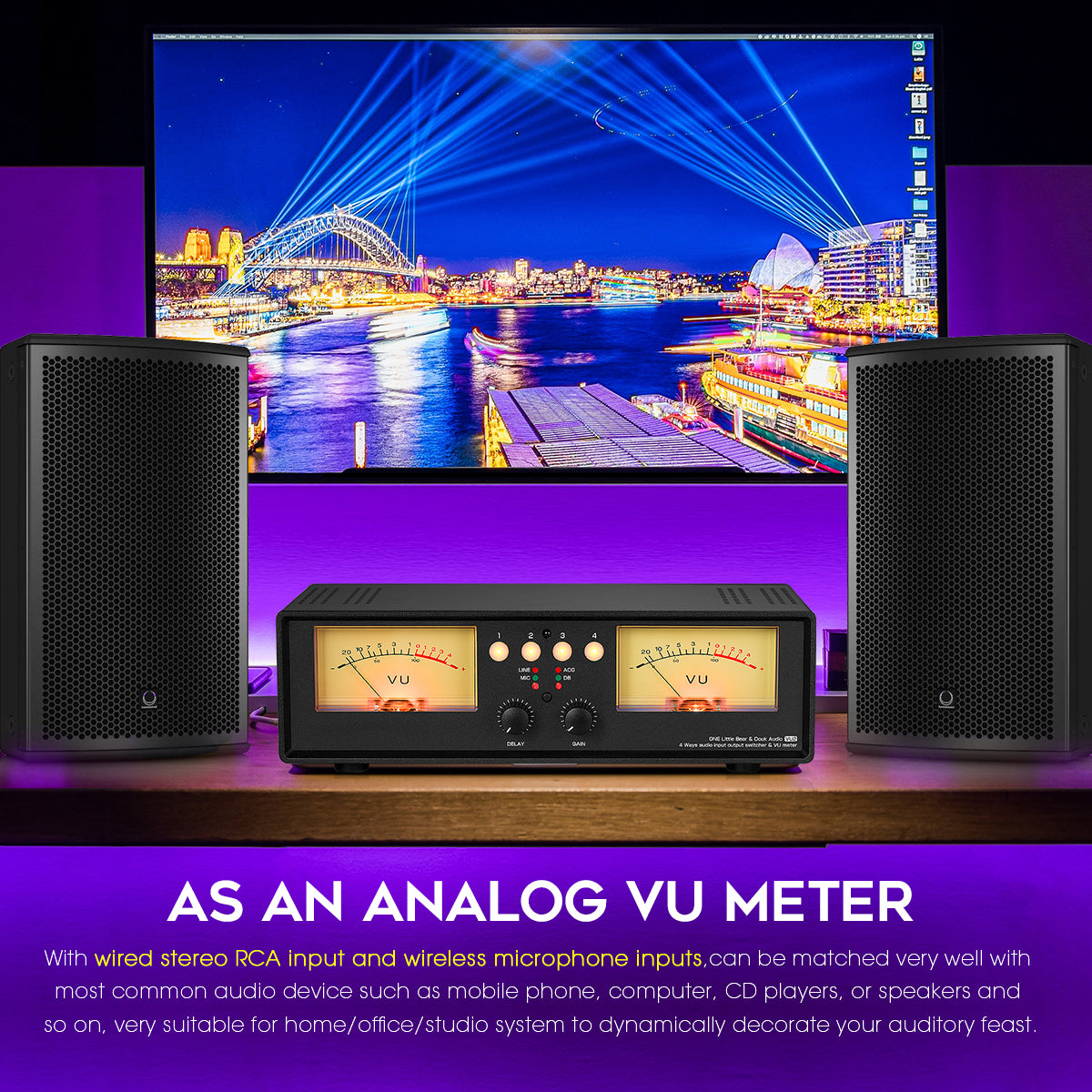 Douk Audio VU2 MIC+LINE 双模拟 VU 表立体声 RCA 音频分配器切换盒音频频谱显示