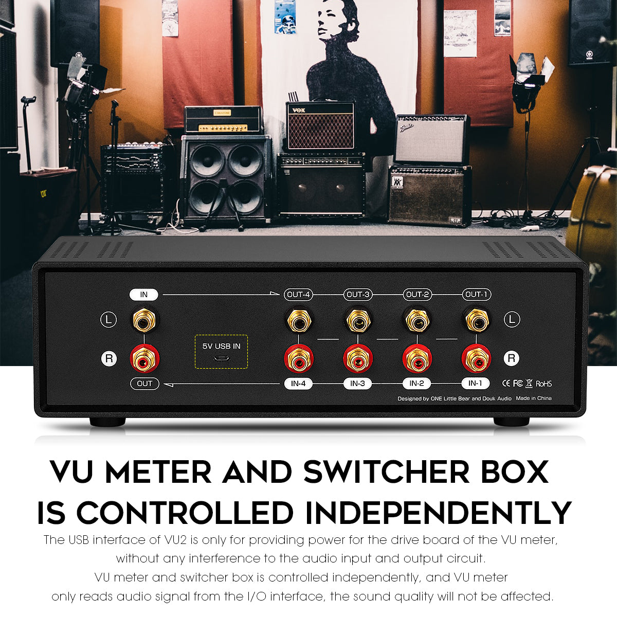 Douk Audio VU2 MIC+LINE 双模拟 VU 表立体声 RCA 音频分配器切换盒音频频谱显示