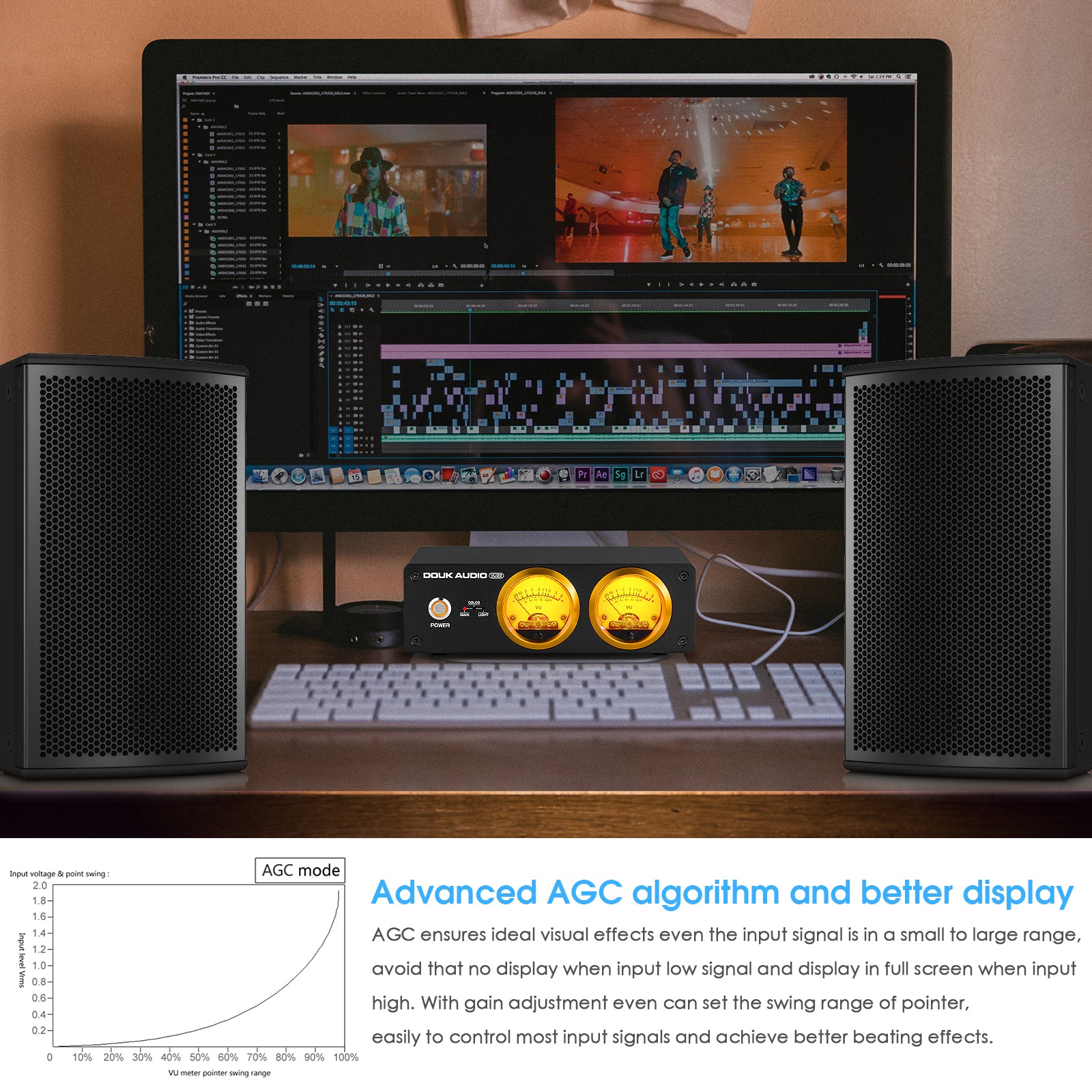 Douk Audio VU22 双模拟 VU 表显示 DB 面板 MIC+LINE 声级计