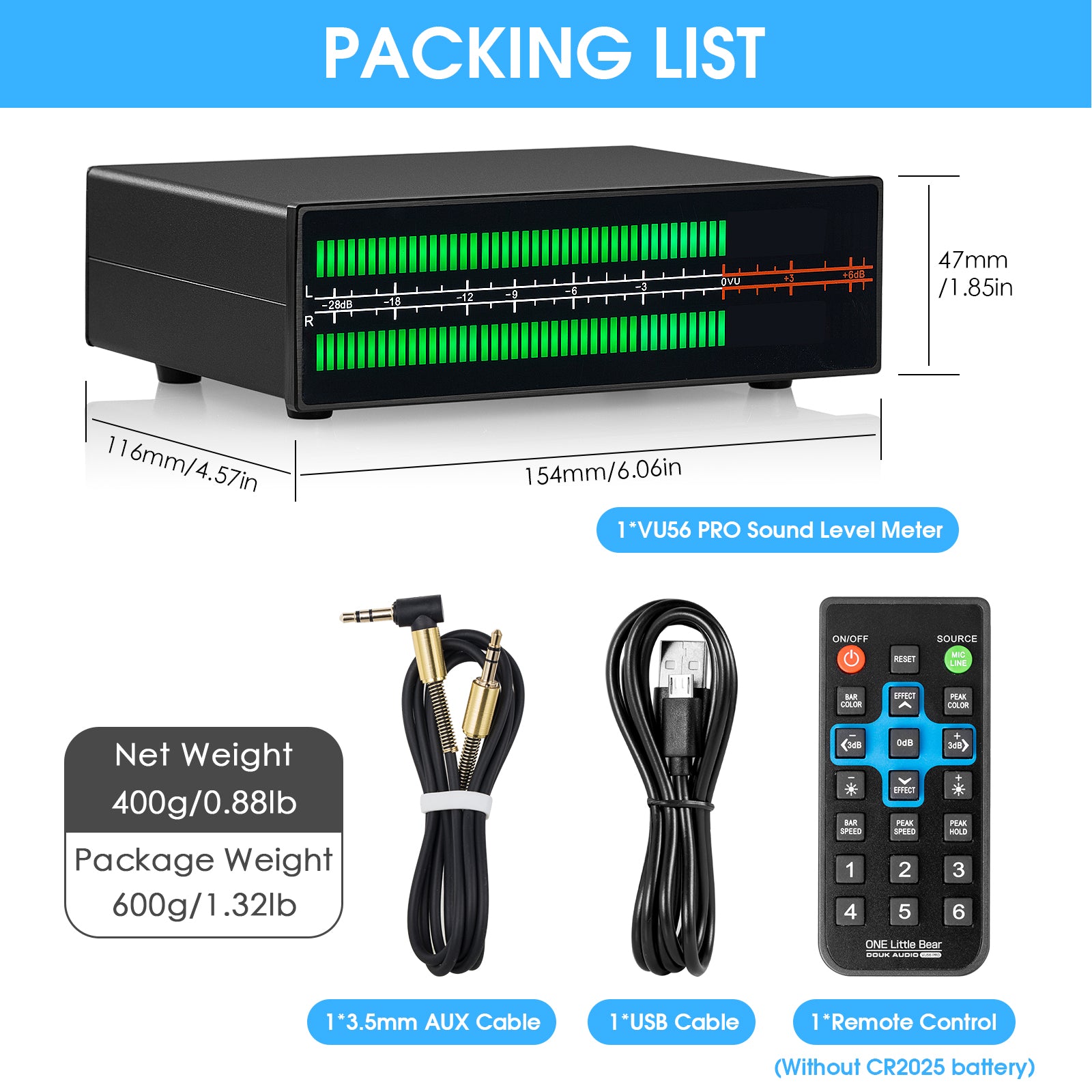 Douk Audio VU56PRO MIC+LINE Stereo RGB LED Sound Level Meter Audio Splitter Switcher Music Spectrum Visualizer