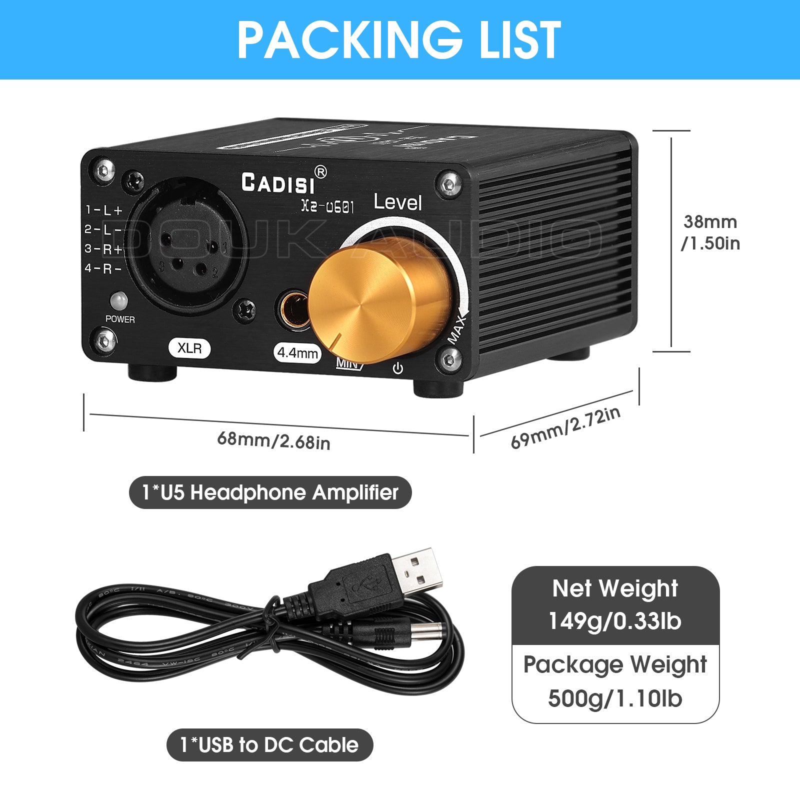 Douk Audio U5 迷你全平衡耳机放大器,适用于 XLR/4.4 毫米耳机