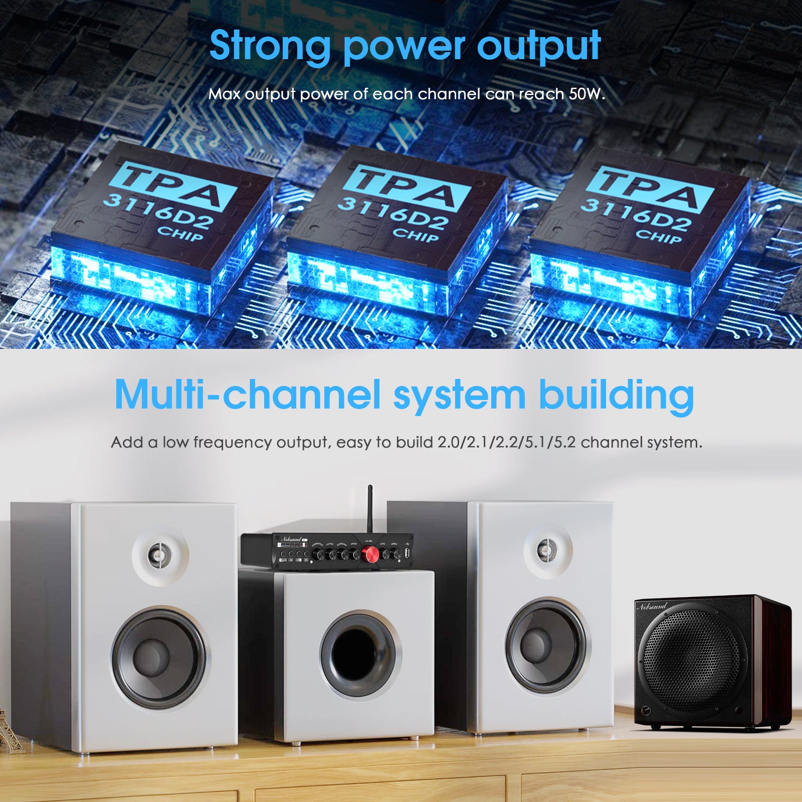 Nobsound M5.1 HiFi 5.1 Channel Amplifier w/Bluetooth COAX/OPT/USB Home Subwoofer Power Amp