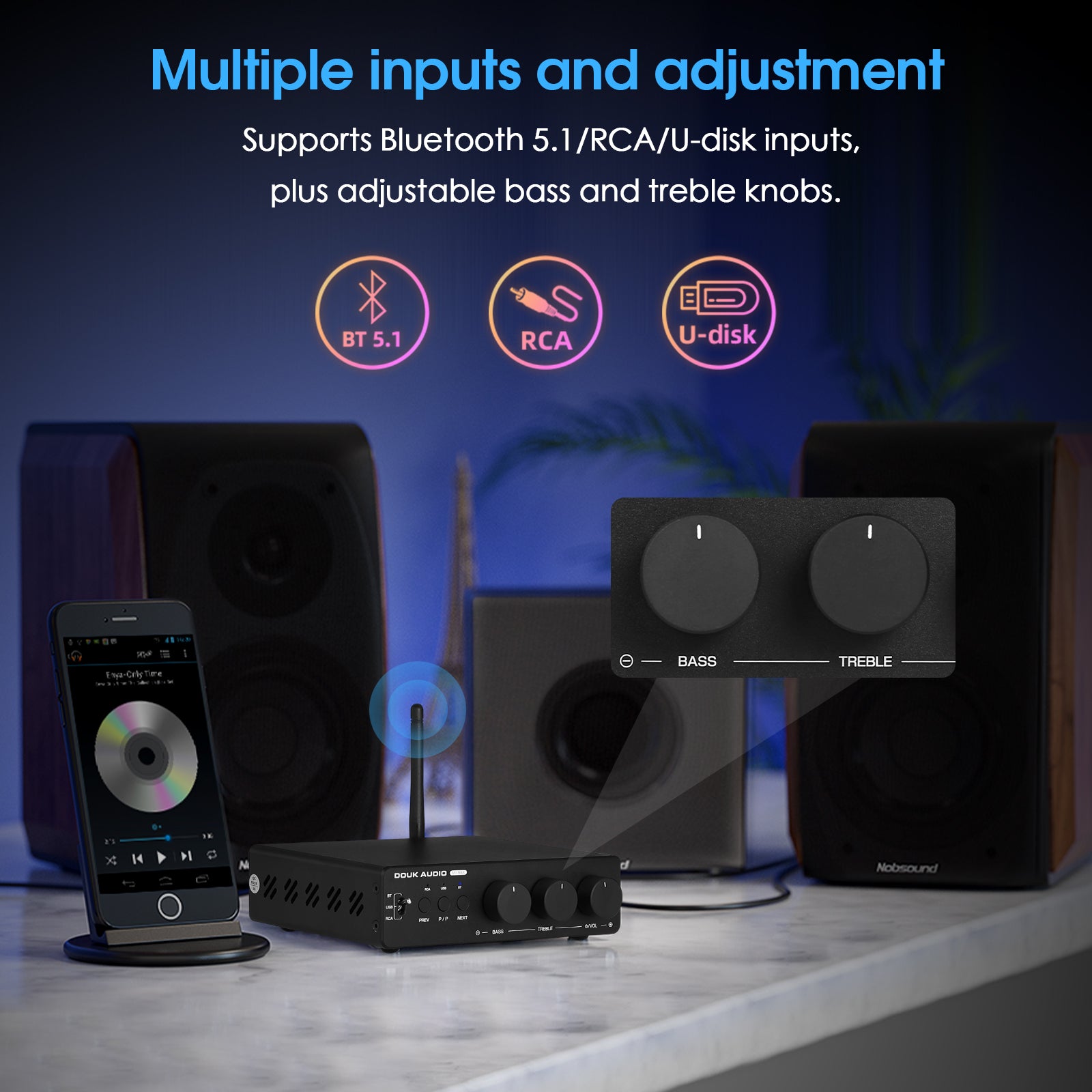 Douk Audio M1 MAX HiFi TPA3255 Power Amplifier Bluetooth Receiver Home Stereo Amp U-disk Player