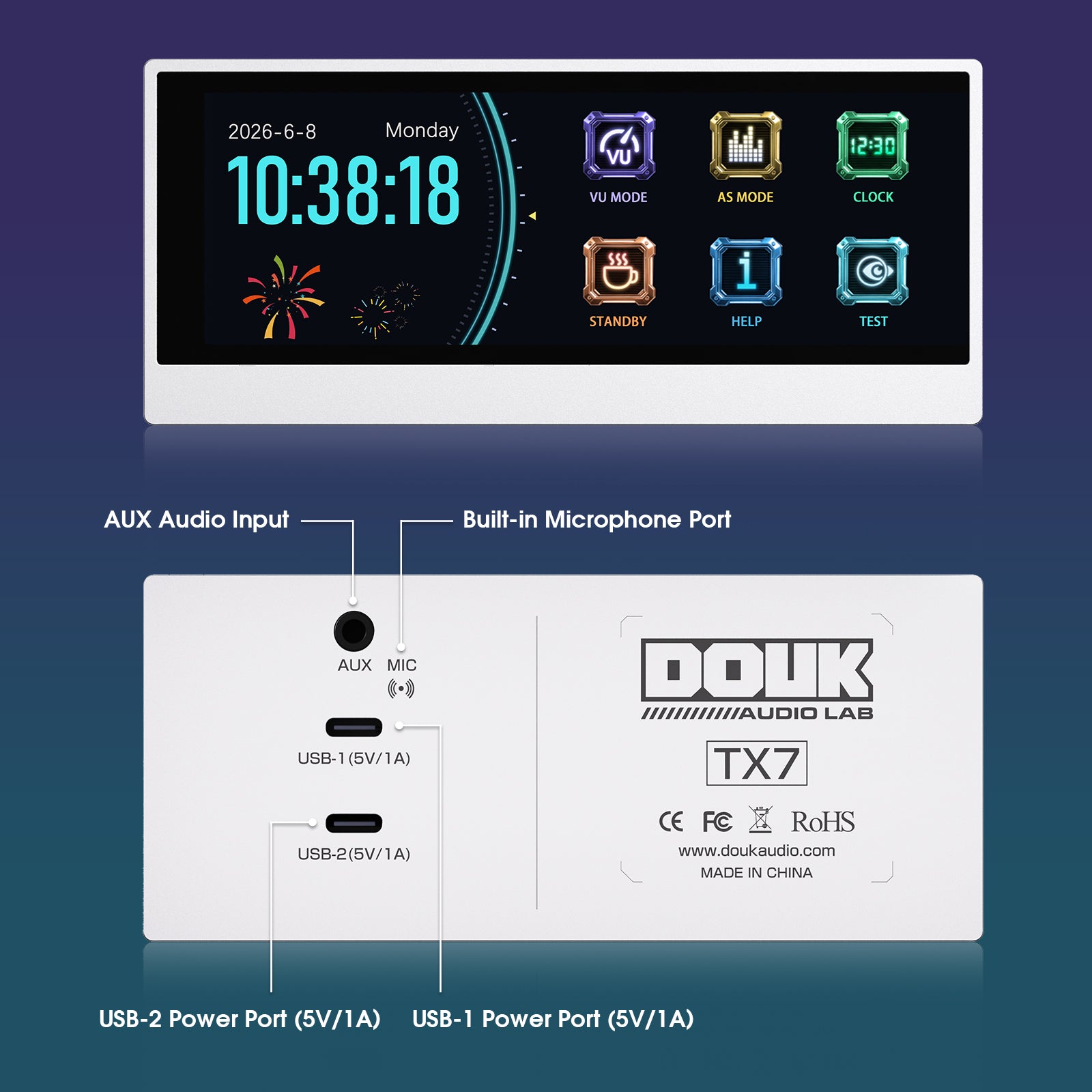 [Pre-Sale] Douk Audio Lab TX7 Desktop Display with VU Meter, Spectrum Visualizer & Clock