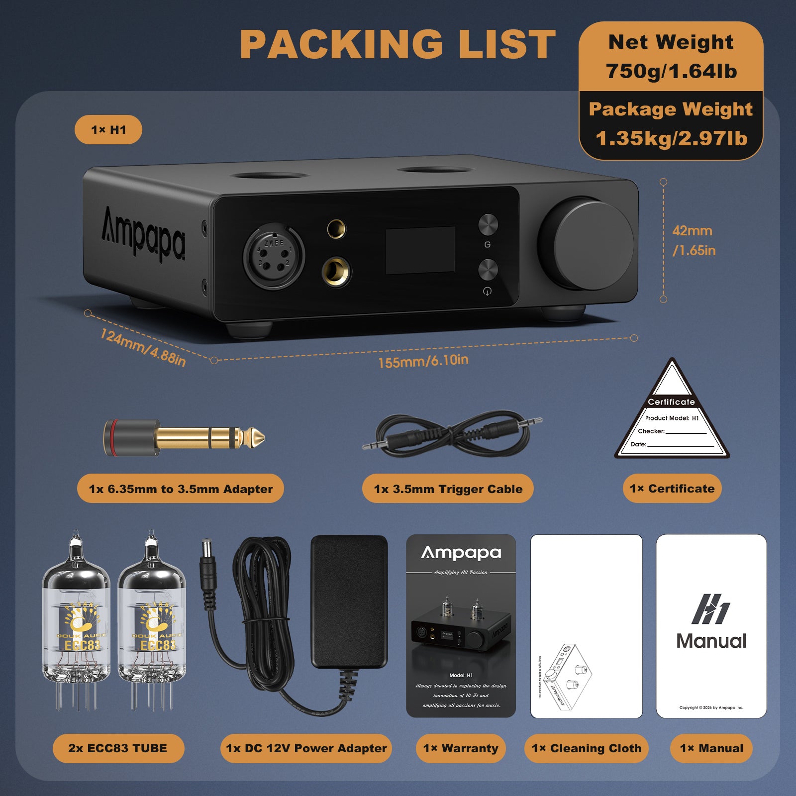 [Pre-Sale] Ampapa H1 Class A Headphone Amplifier 4000mW with TRS/RCA Preamp