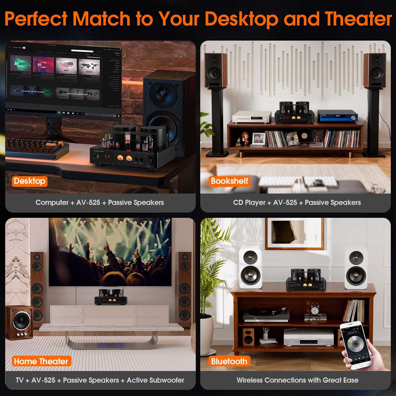 Nobsound AV-525 HiFi Bluetooth 5.0 Vakuumröhrenverstärker Koaxialer/optischer integrierter Audioverstärker
