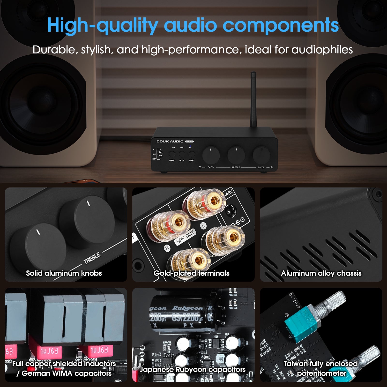 Douk Audio M1 MAX HiFi TPA3255 Power Amplifier Bluetooth Receiver Home Stereo Amp U-disk Player
