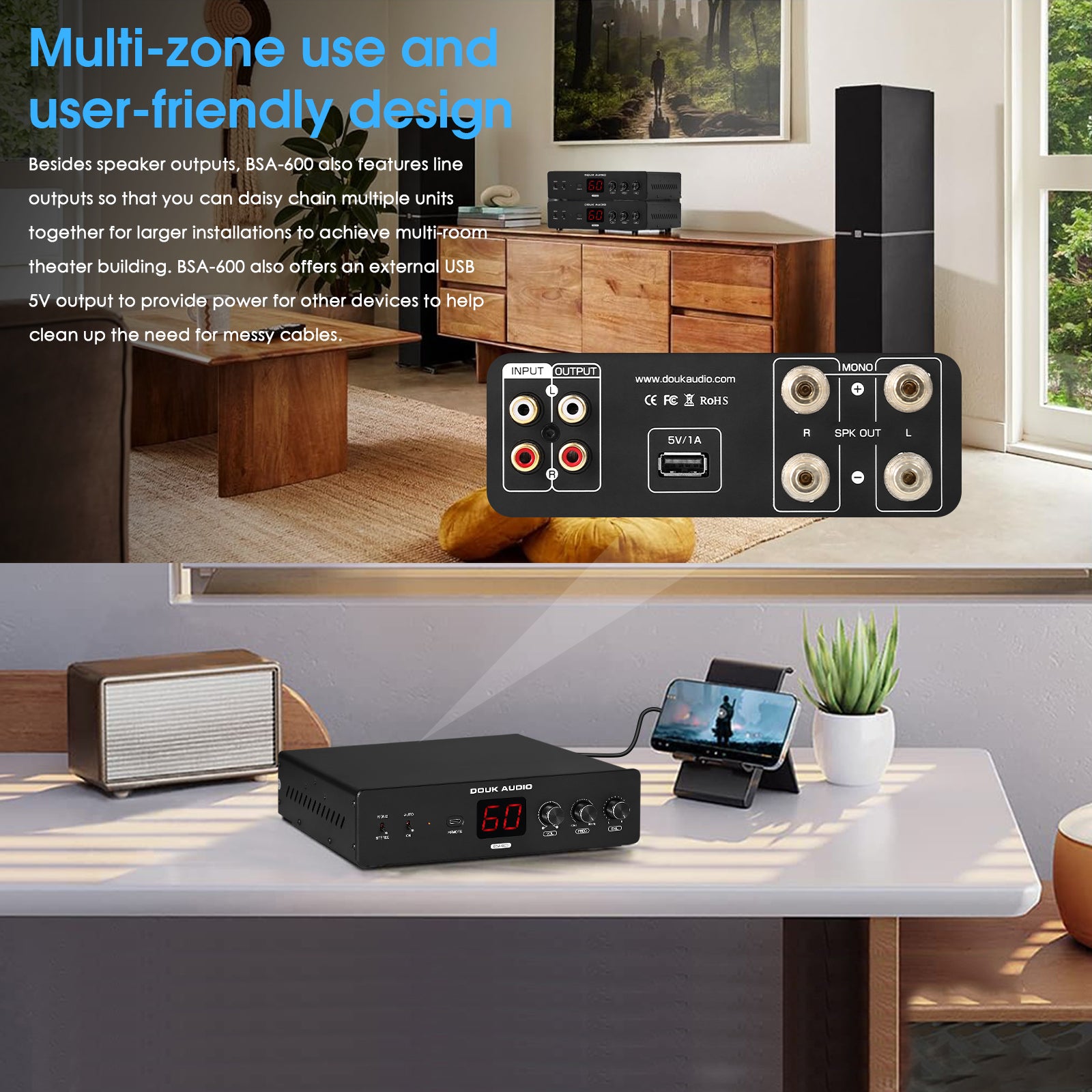 Douk Audio BSA-600 230W Bridge Stereo/Mono Bass Shaker Amplifier Subwoofer Power Amp for Transducer