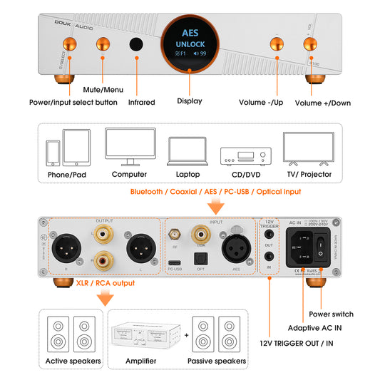 Douk Audio Q100 AK4499+AK4191 Fully Balanced Desktop DAC DSD512