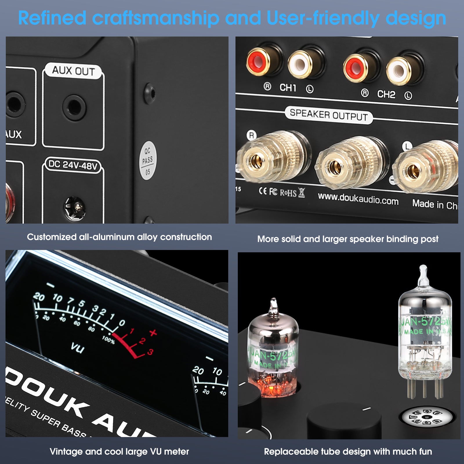 Douk Audio T6PRO HIFI TPA3255 Bluetooth Tube Amplifier with VU Meter 300Watts x2