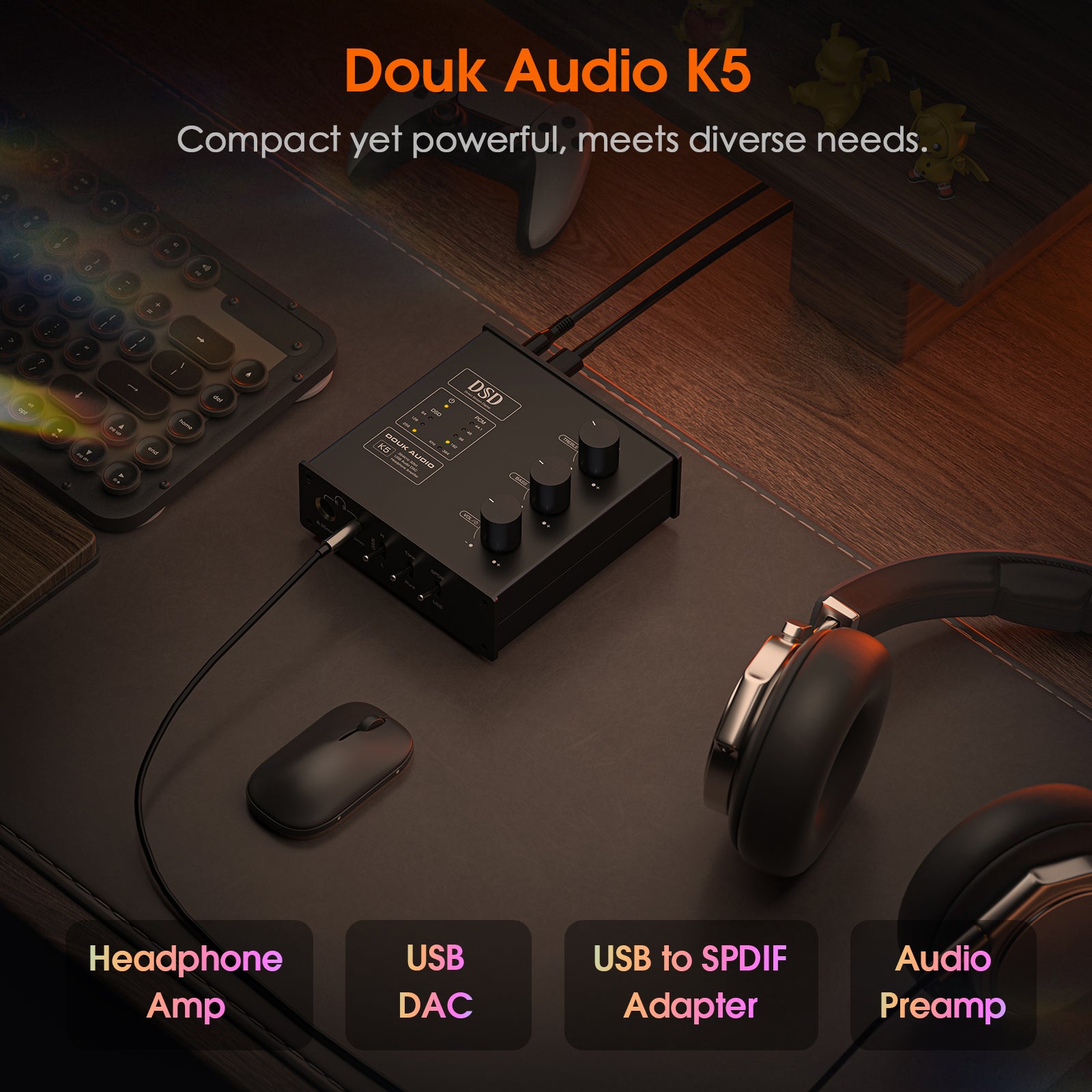 Douk Audio K5 USB DAC 耳机放大器 OPT 数模转换器 DSD256