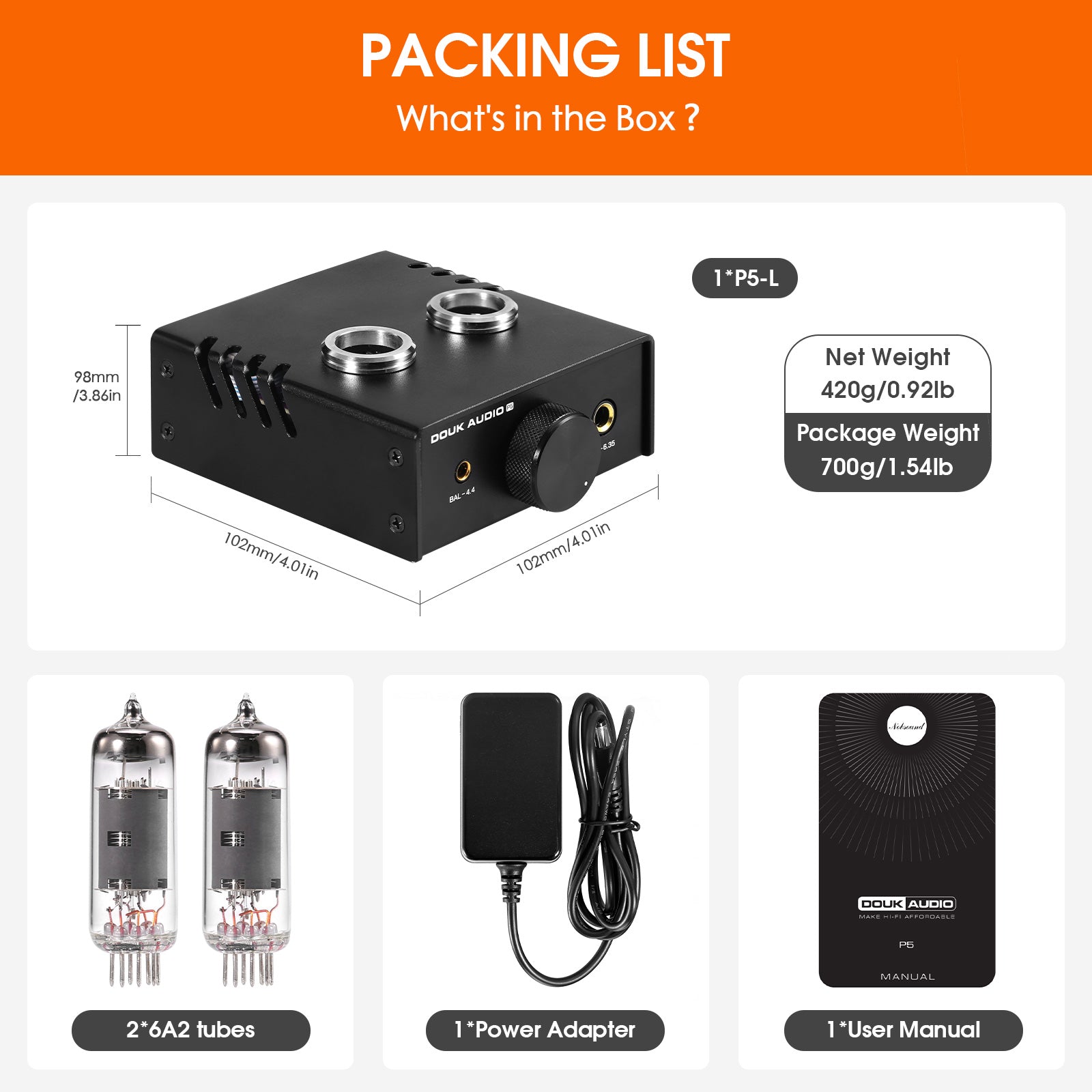 Douk Audio P5 HiFi Vaccum Tube Headphone Amplifier Stereo Audio Preamp with 4.4/6.35mm Jack
