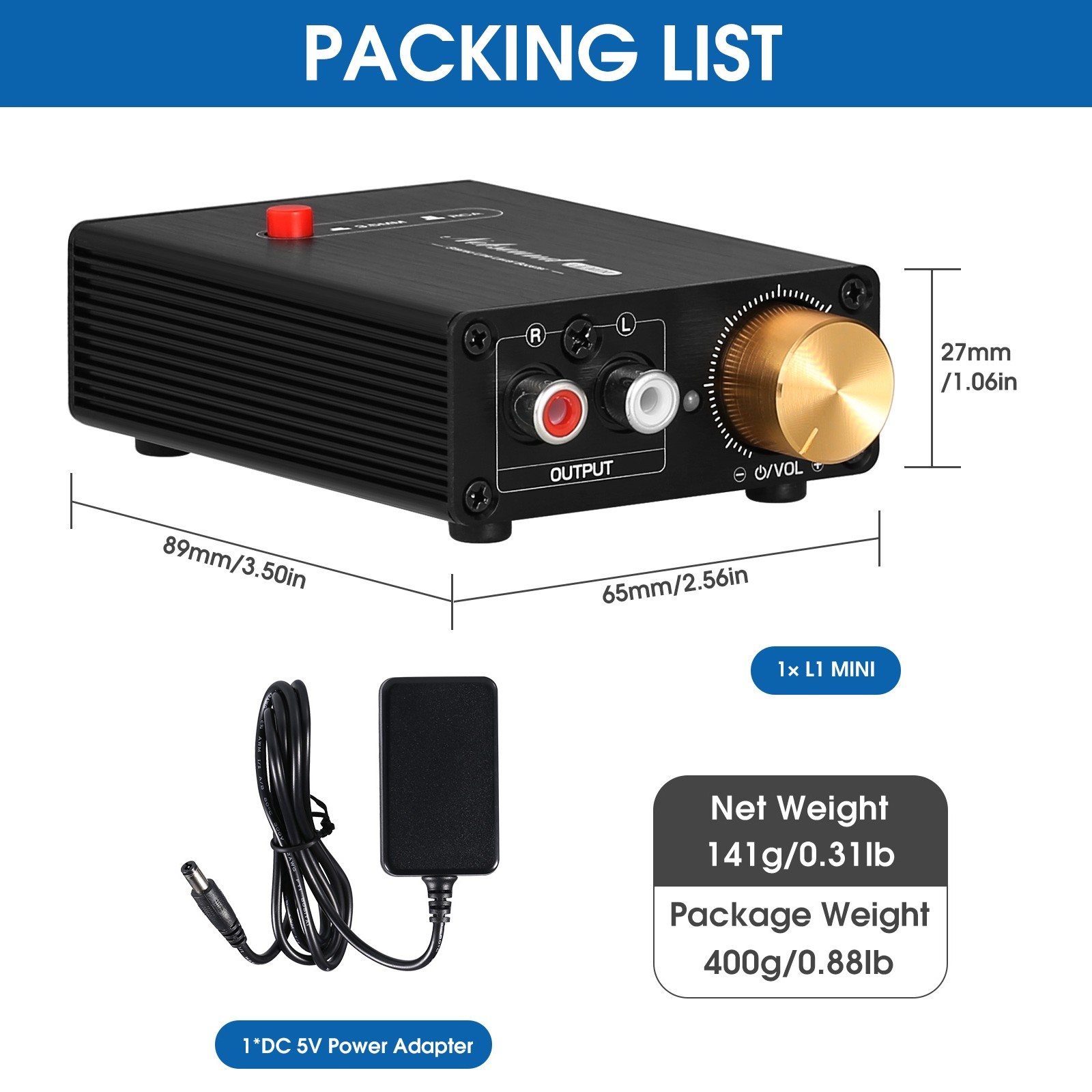 Douk Audio L1MINI Mini Stereo Line Level Booster Amplifier Audio Preamp 20dB Gain + Volume Control