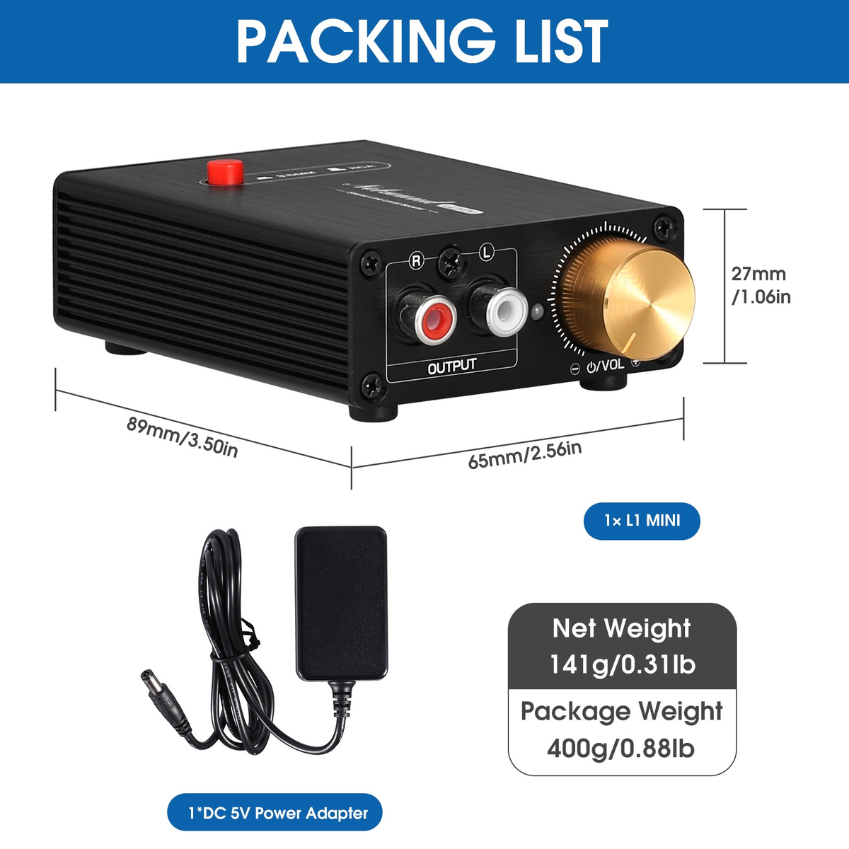 Douk Audio L1MINI Mini Stereo Line Level Booster Amplifier Audio Preamp 20dB Gain + Volume Control
