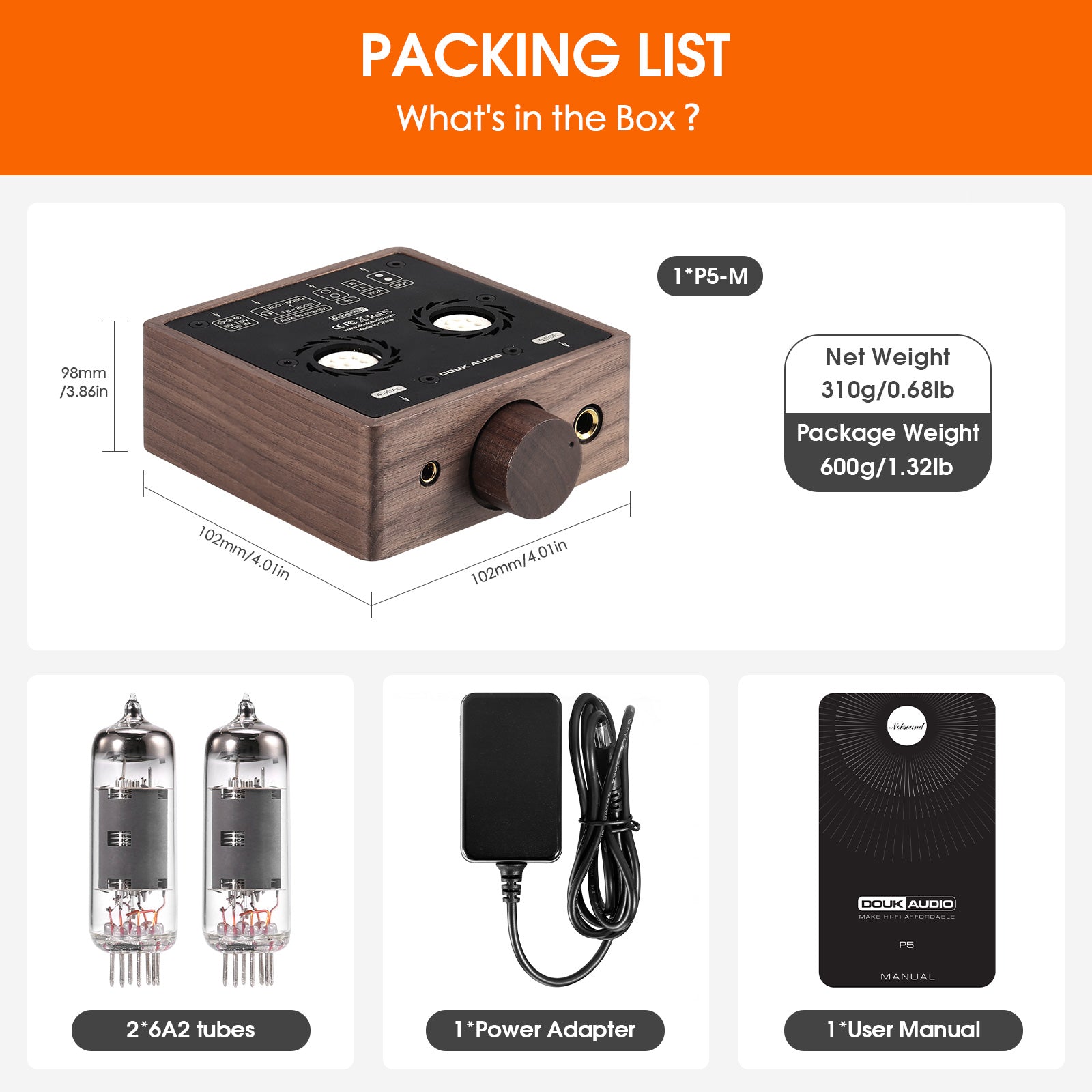 Douk Audio P5 HiFi Vaccum Tube Headphone Amplifier Stereo Audio Preamp with 4.4/6.35mm Jack