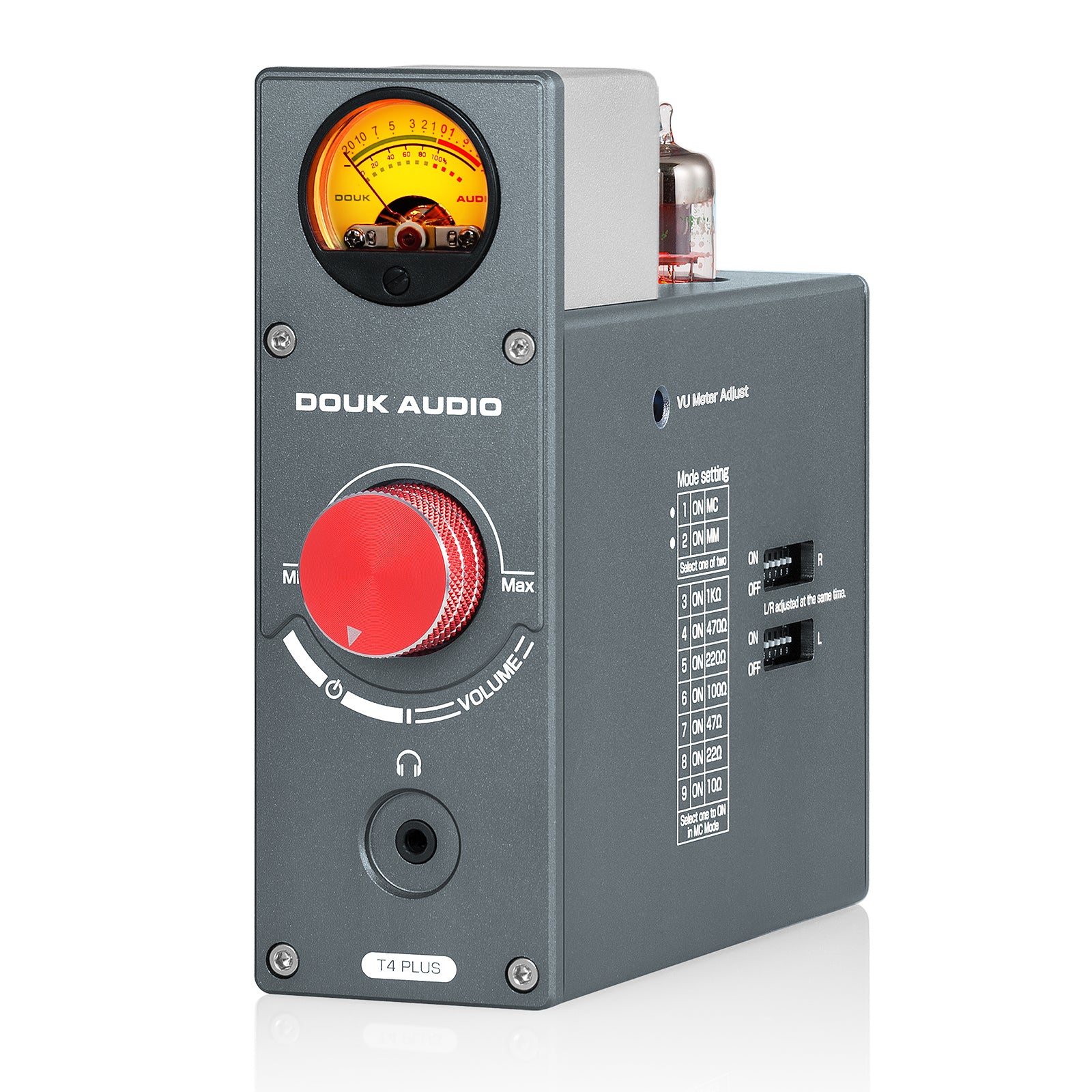 Douk Audio T4 PLUS HiFi GE5654 Röhren-Phono-Vorverstärker für Plattenspieler, Stereo-Vorverstärker, Kopfhörerverstärker mit VU-Meter 