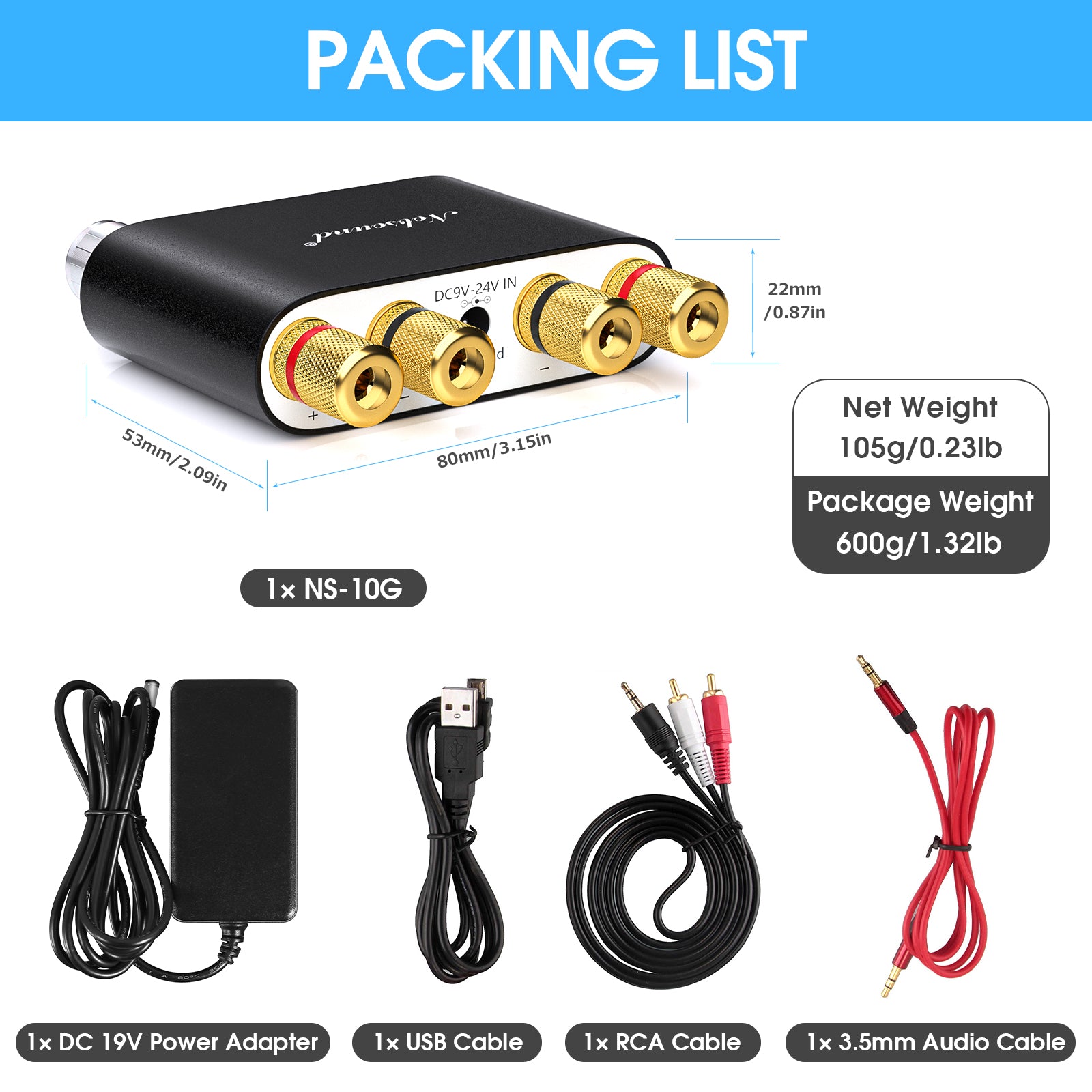 Nobsound NS-10G Mini Bluetooth 5.0 Digital Amplifier HiFi Stereo Audio Bass Amp 50W+50W