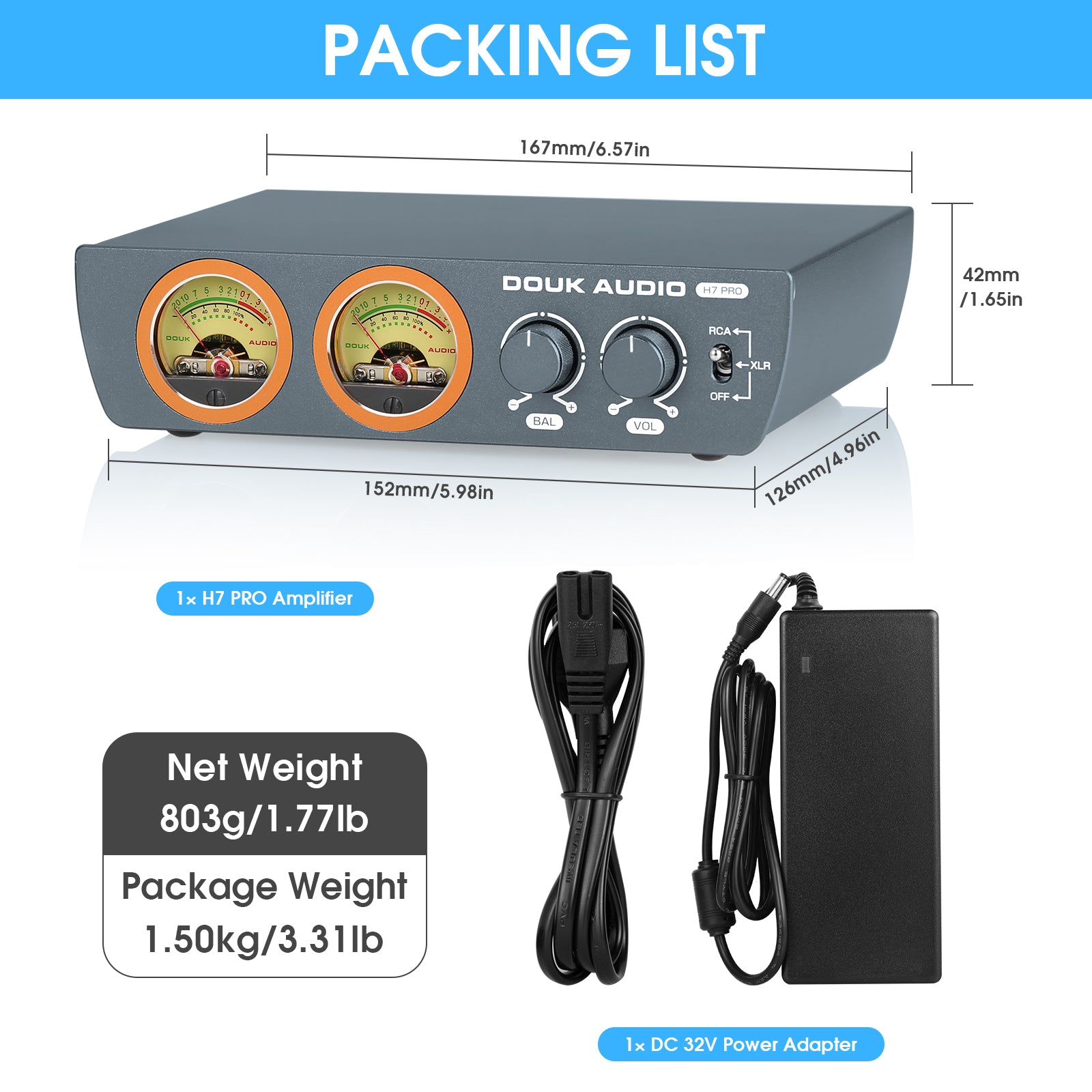 Douk Audio H7PRO TPA3255 Digital Amplifier w/VU Meter 300W Home Stereo Power Amp