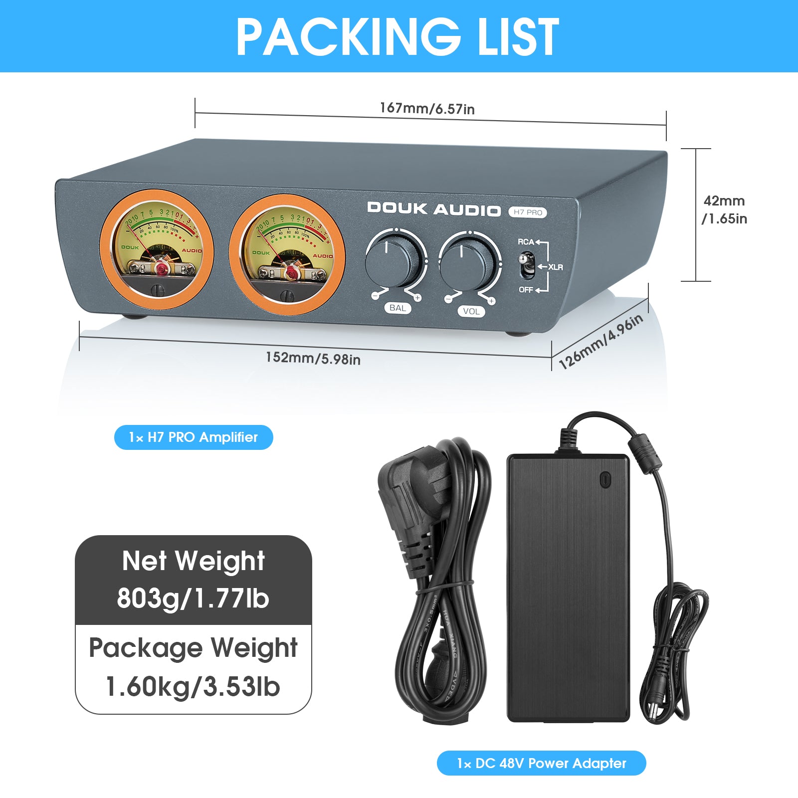 Douk Audio H7PRO TPA3255 Digital Amplifier w/VU Meter 300W Home Stereo Power Amp