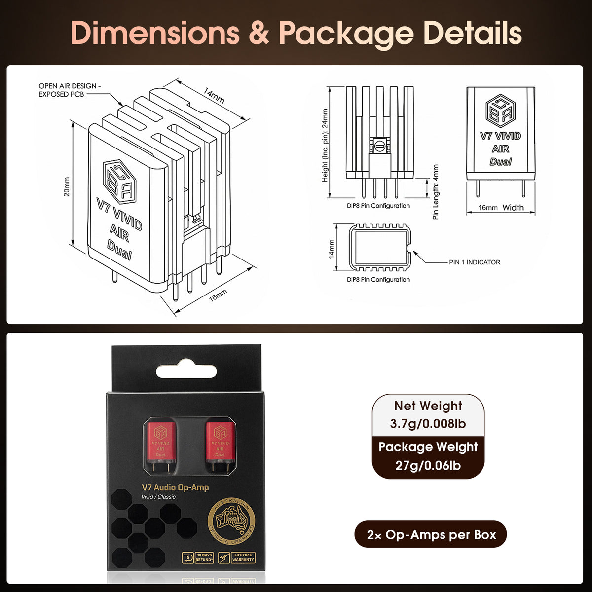 Burson Audio V7 Vivid Air Dual Discrete Op Amp, DIP-8 Audio Op-Amp Upgrade