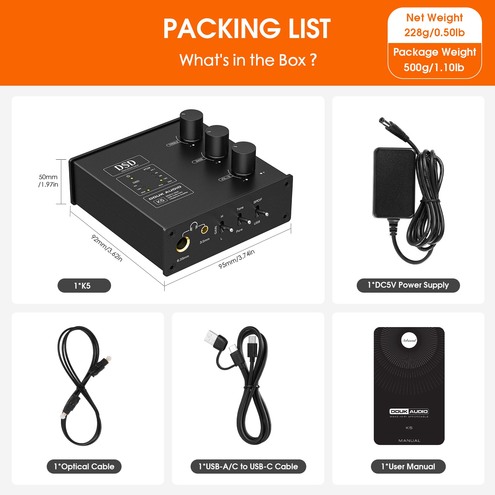 Douk Audio K5 USB DAC 耳机放大器 OPT 数模转换器 DSD256