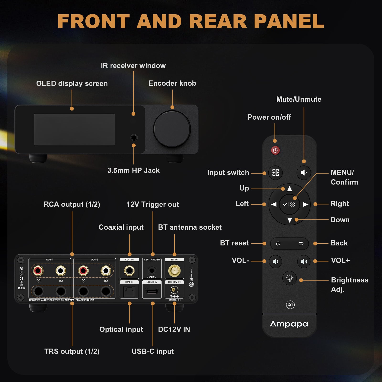 Ampapa Q1 HIFI ESS9039+AK4493 Desktop DAC [Based on DAC-Q11]