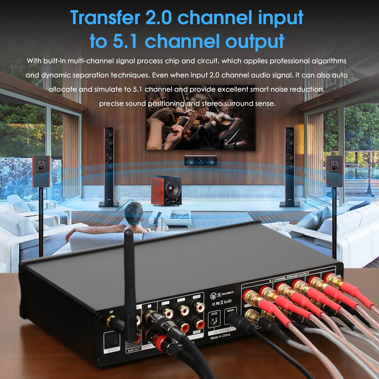 Nobsound M5.1 HiFi 5.1 Channel Amplifier w/Bluetooth COAX/OPT/USB Home Subwoofer Power Amp