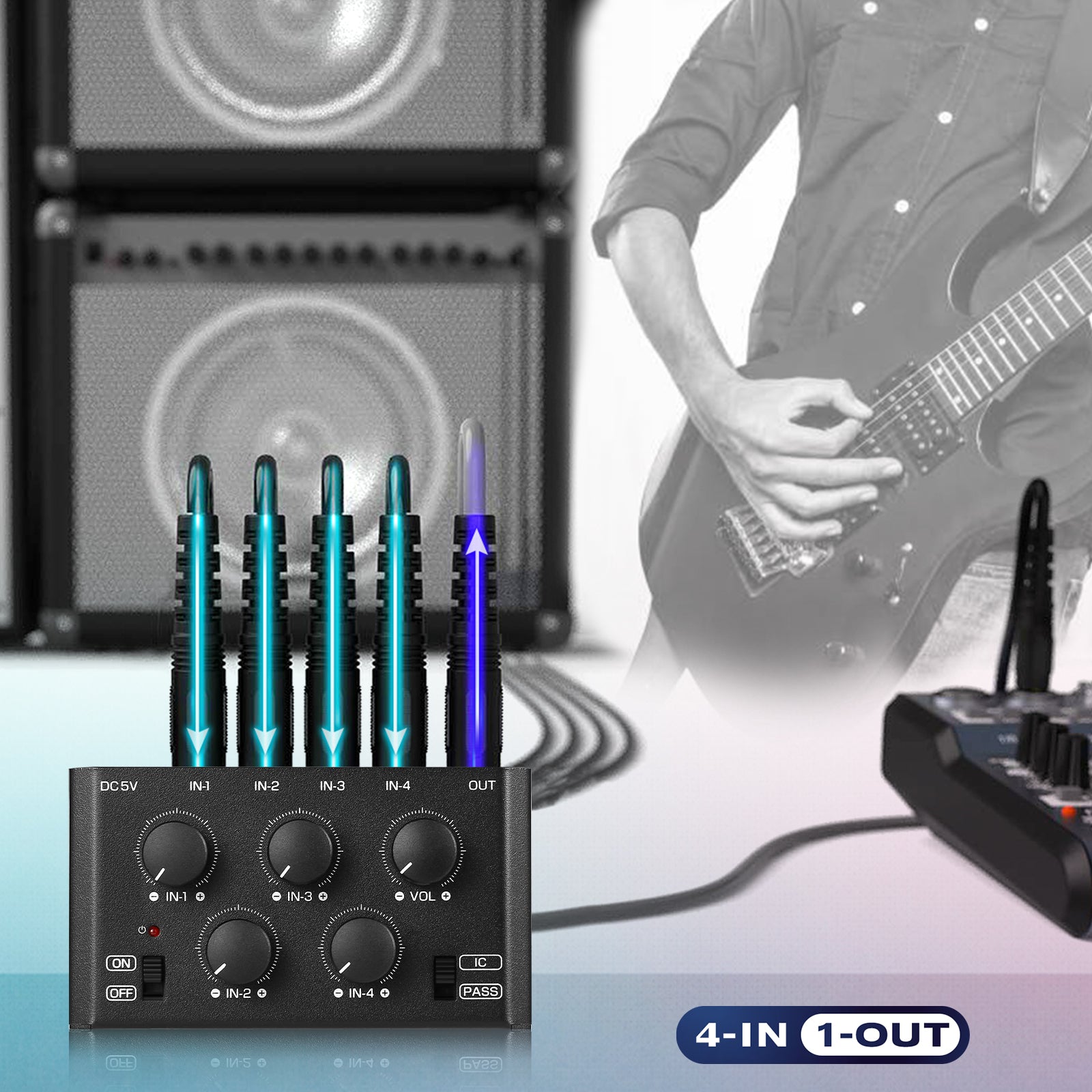 Douk Audio MC5-BX Mini-Stereo-4-Kanal-Audiomischer, extrem geräuscharmer Heim-/Studio-/Bar-Line-Mixer