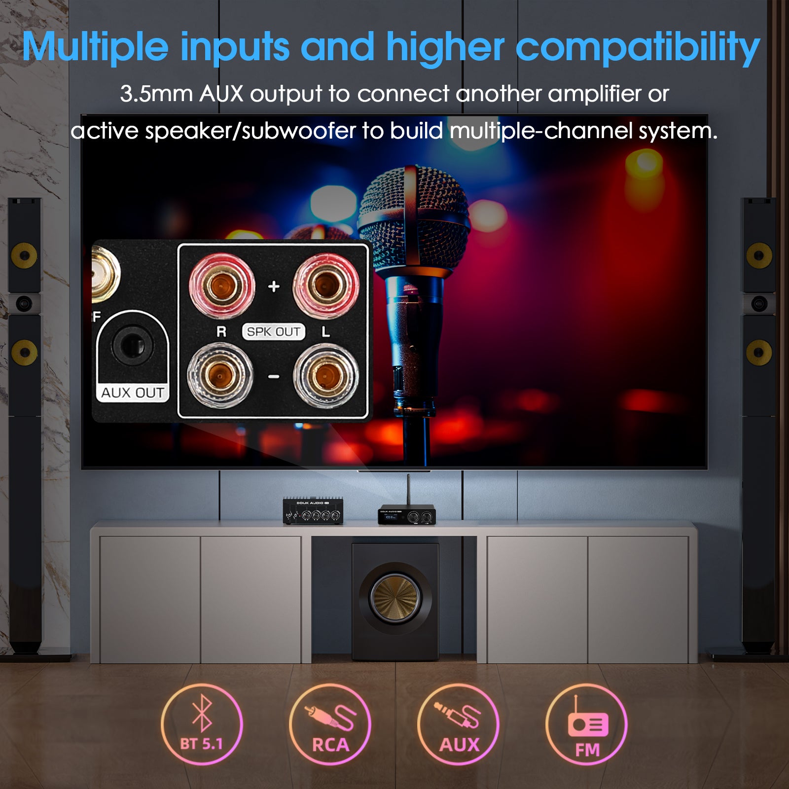 Douk Audio M1FM HiFi TPA3116 Digital Amplifier Bluetooth 5.1 Stereo Receiver Home FM Amp 50W*2