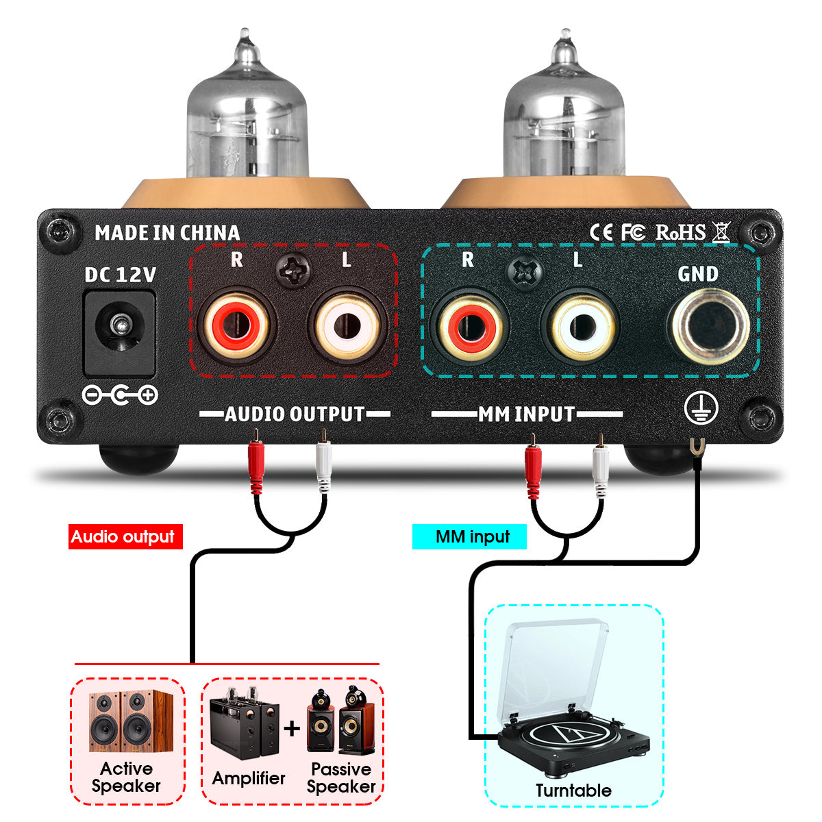 Douk Audio T3 PRO Mini Tube MM Phono Bühnenvorverstärker für Heim-Plattenspieler HiFi-Stereo-Audio-Vorverstärker 