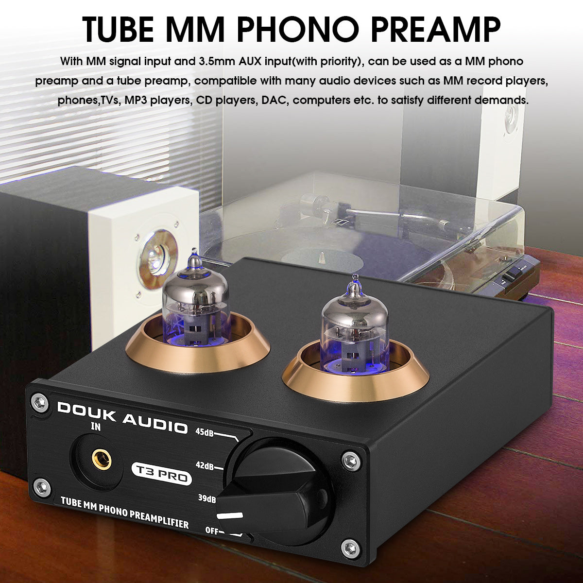 Douk Audio T3 PRO Mini Tube MM Phono Bühnenvorverstärker für Heim-Plattenspieler HiFi-Stereo-Audio-Vorverstärker 