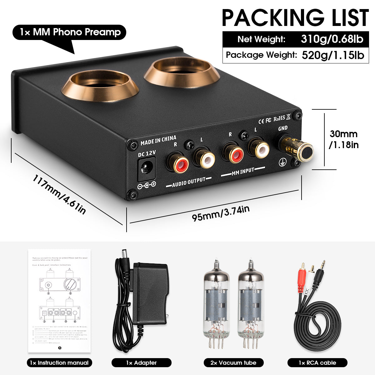 Douk Audio T3 PRO Mini Tube MM Phono Bühnenvorverstärker für Heim-Plattenspieler HiFi-Stereo-Audio-Vorverstärker 